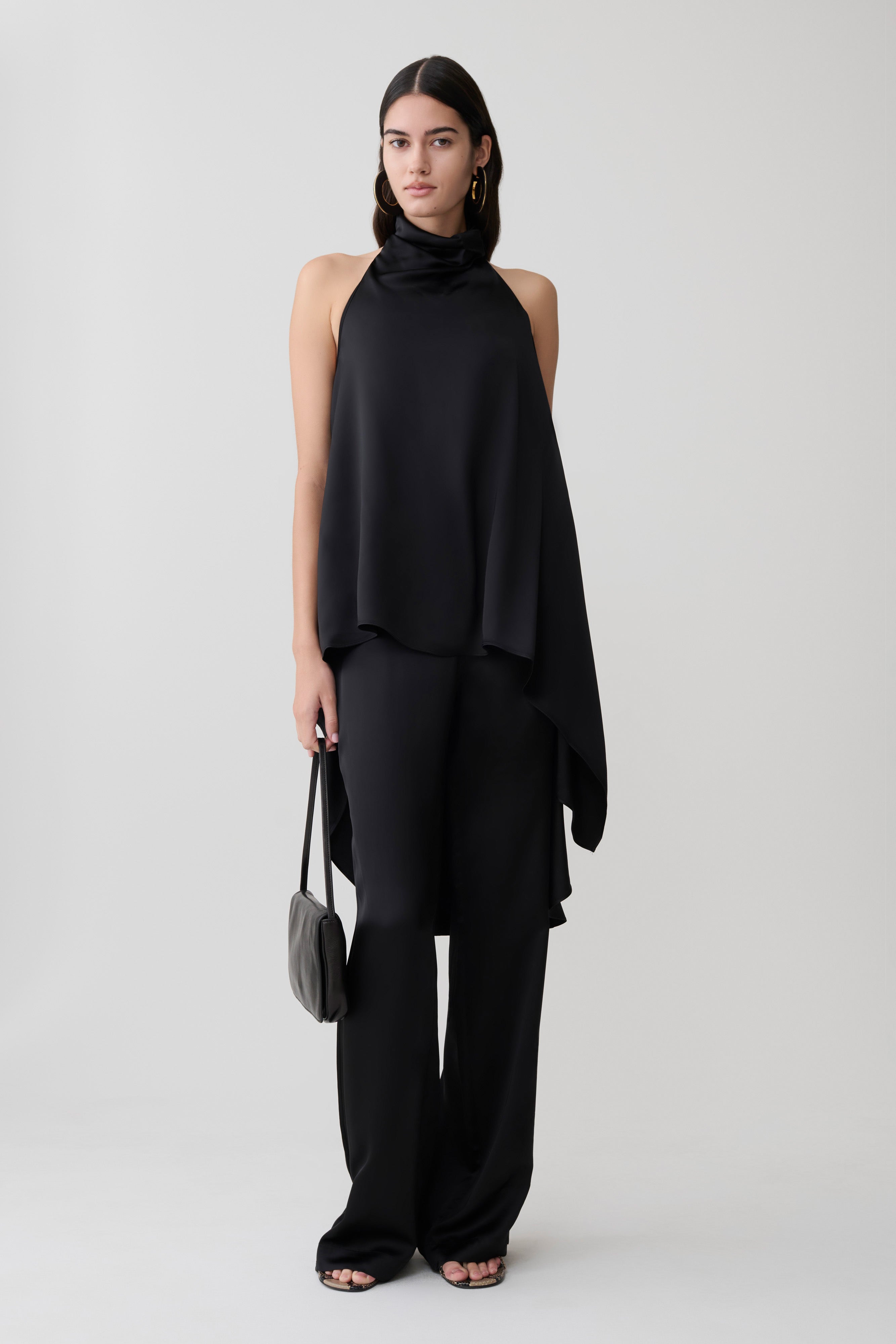 Sydney Straight Leg Satin Pants - Black
