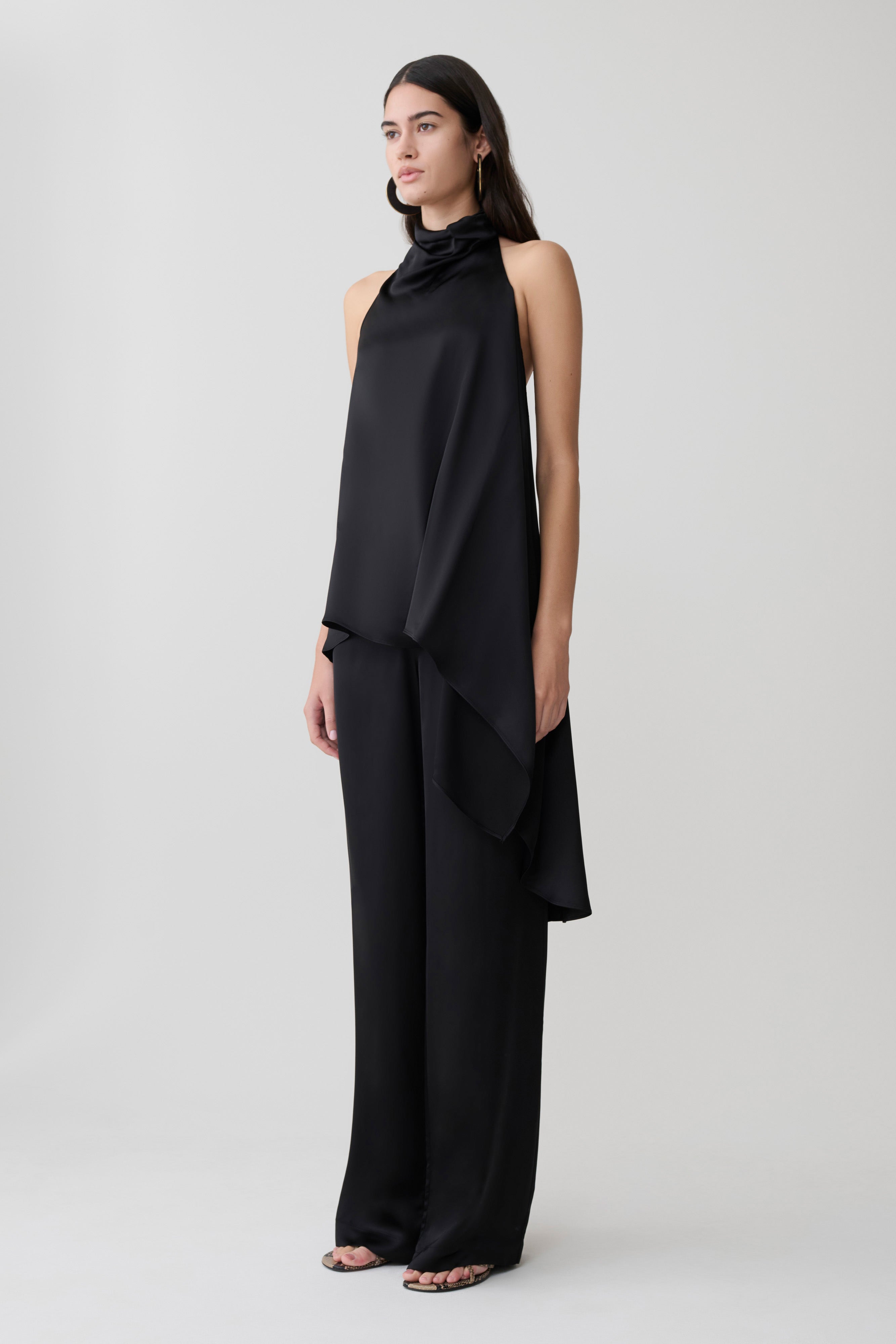 Sydney Straight Leg Satin Pants - Black