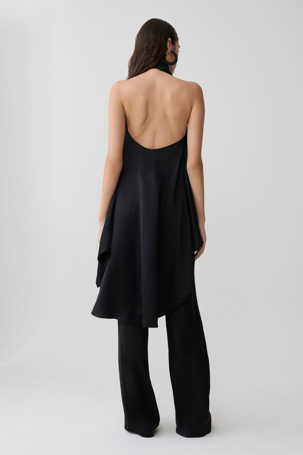 Sydney Asymmetrical Satin Halter Top - Black