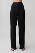 Sydney Straight Leg Satin Pants - Black