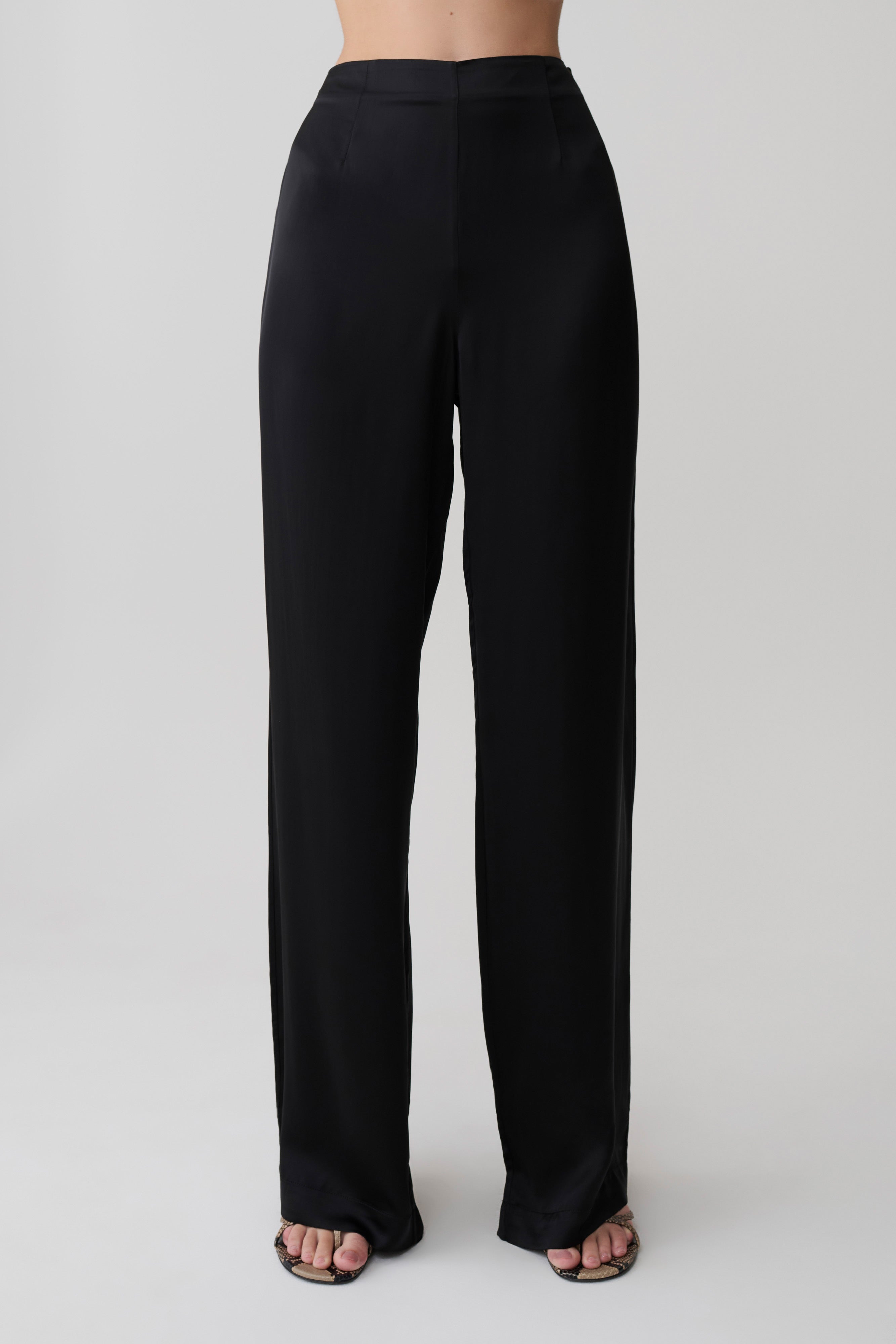 Sydney Straight Leg Satin Pants - Black