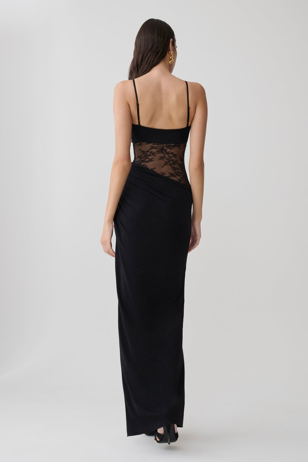 Kelela Draped Slinky And Lace Maxi Dress - Black