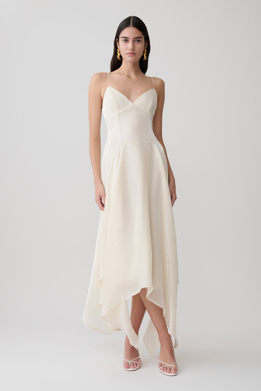 Naomi Satin Asymmetric Hem Maxi Dress - Ivory