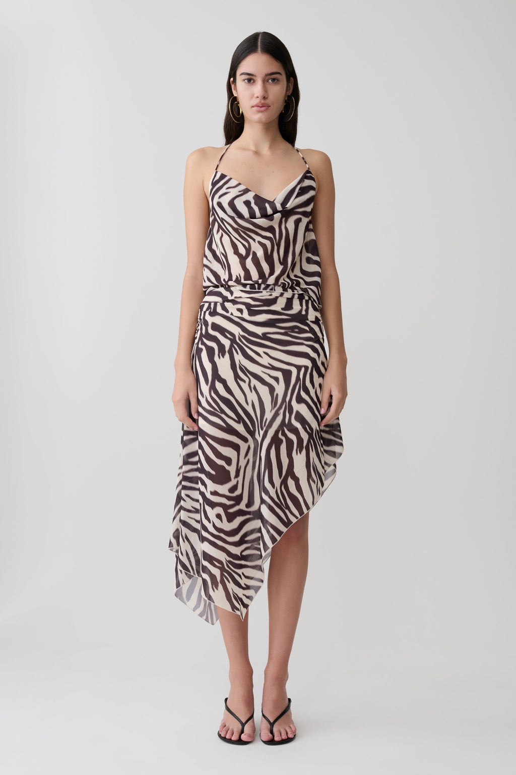 Lana Low Back Chiffon Top - Abstract Zebra Print