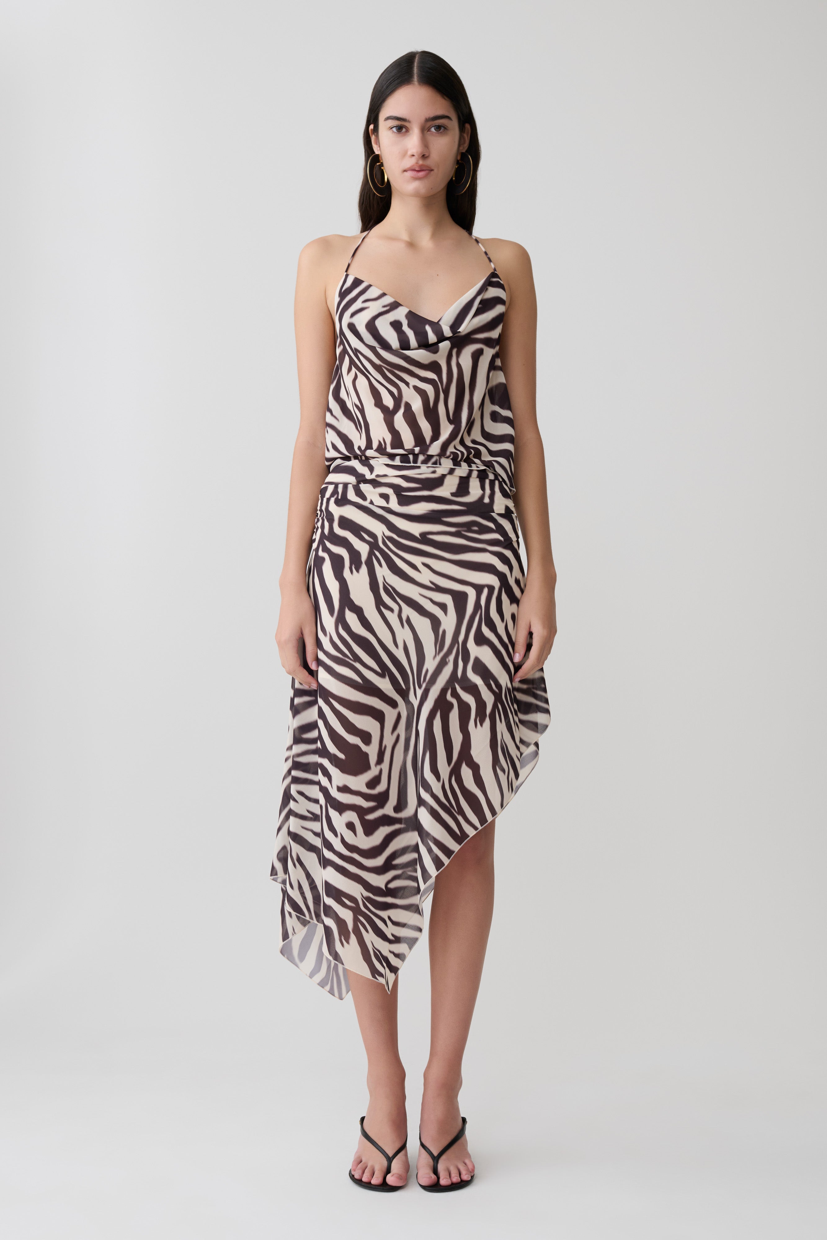 Lana Low Back Chiffon Top - Abstract Zebra Print