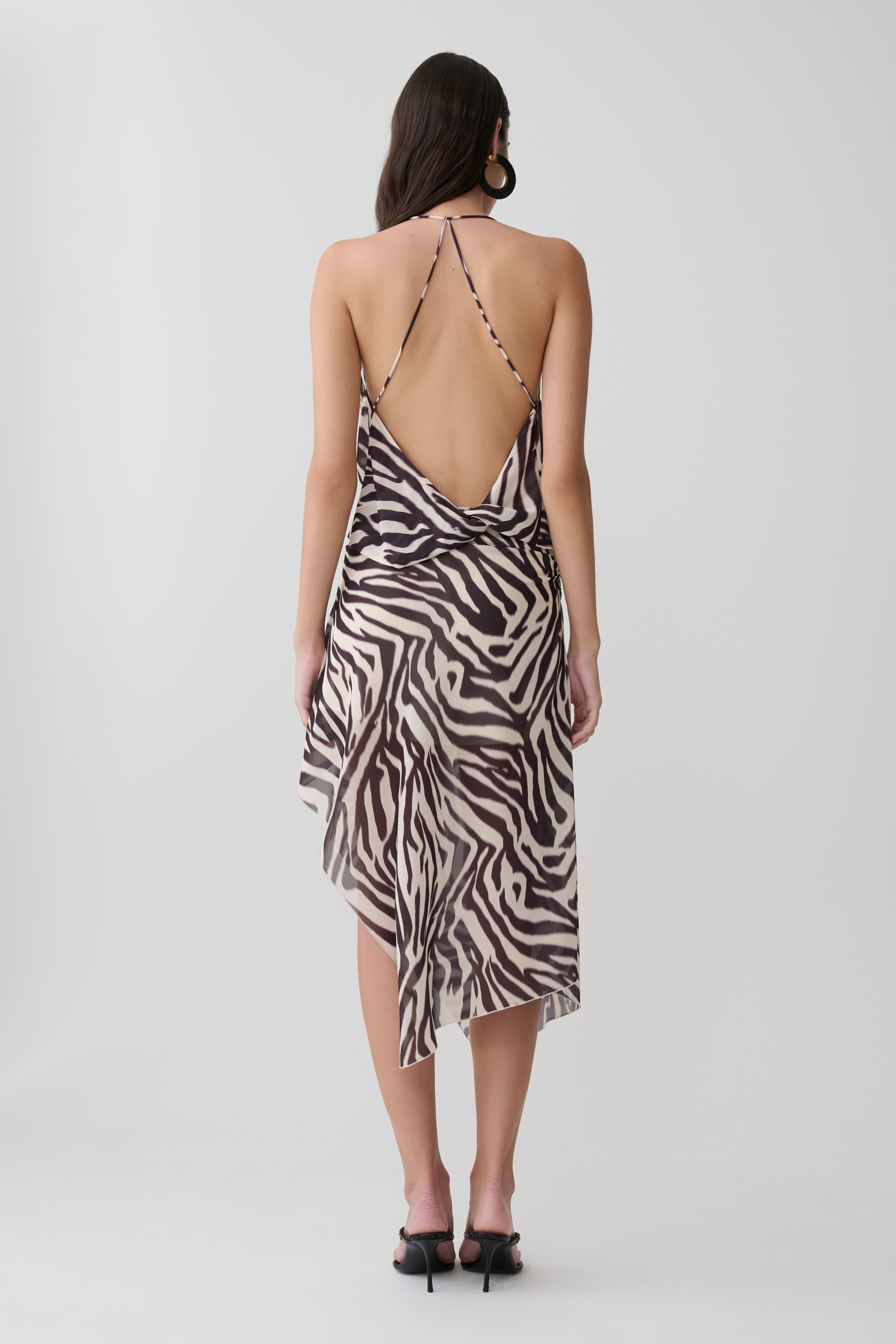 Lana Low Back Chiffon Top - Abstract Zebra Print