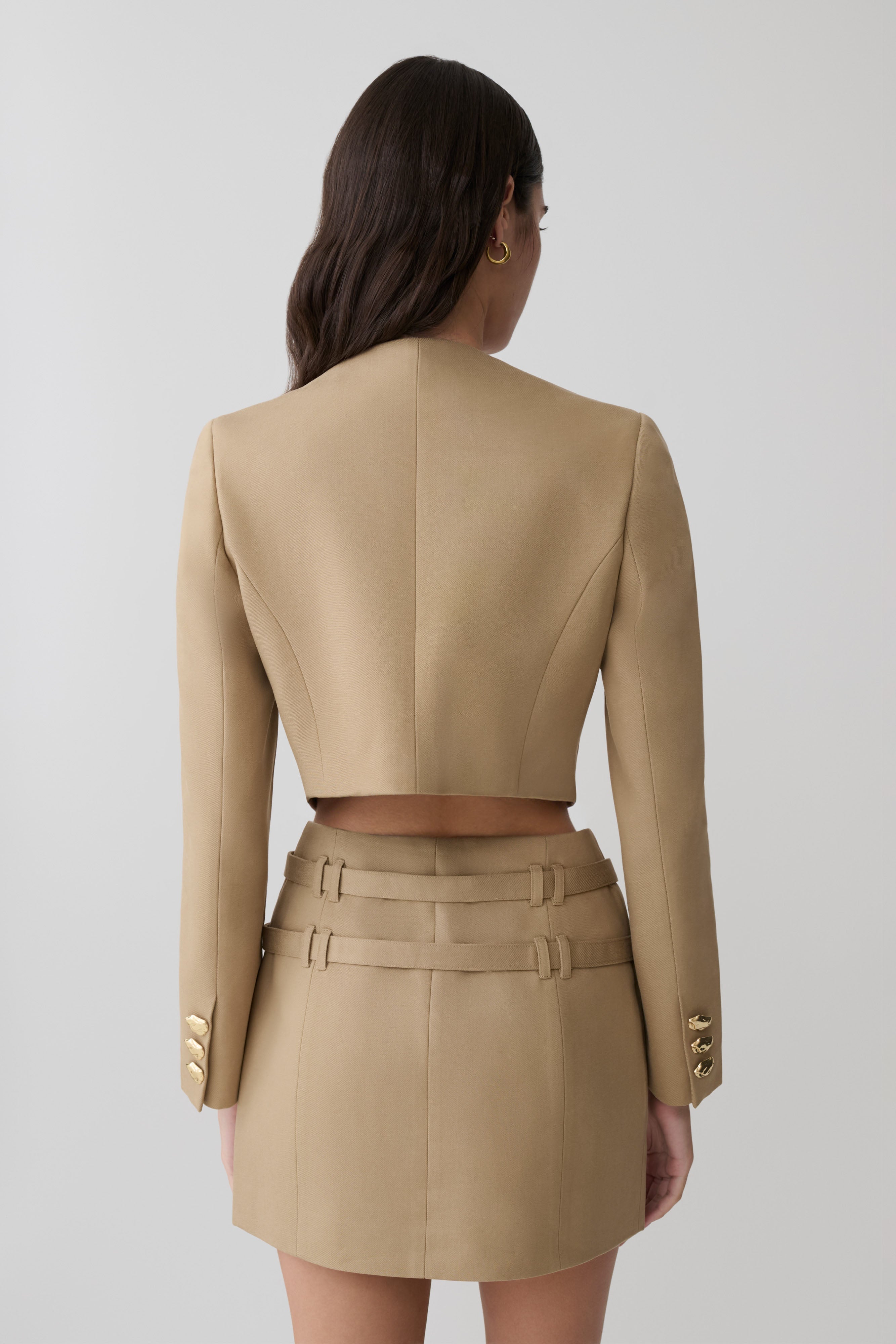 Marielle Button Up Cropped Jacket - Taupe