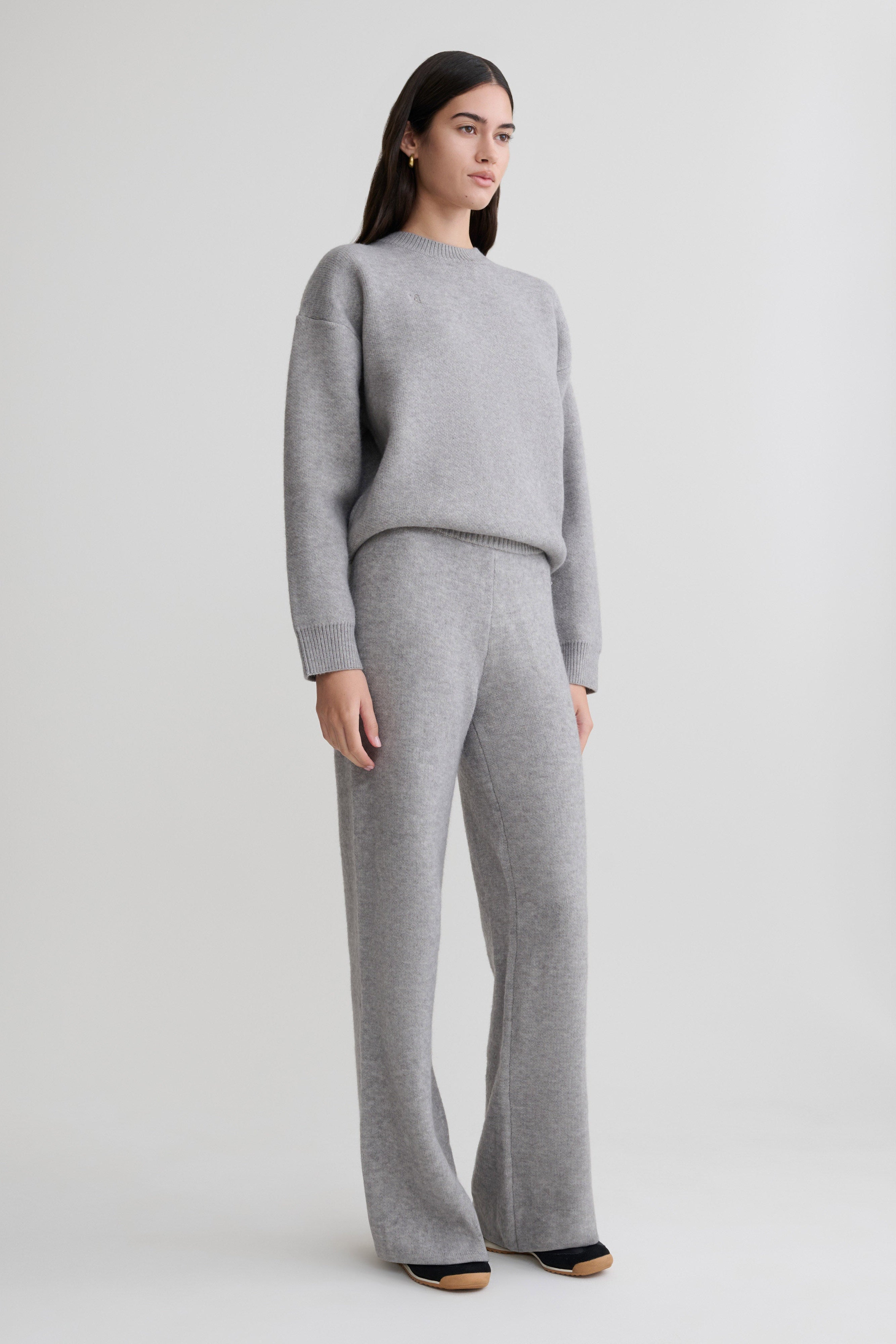 Evan Knit Wide Leg Pants - Grey Marle