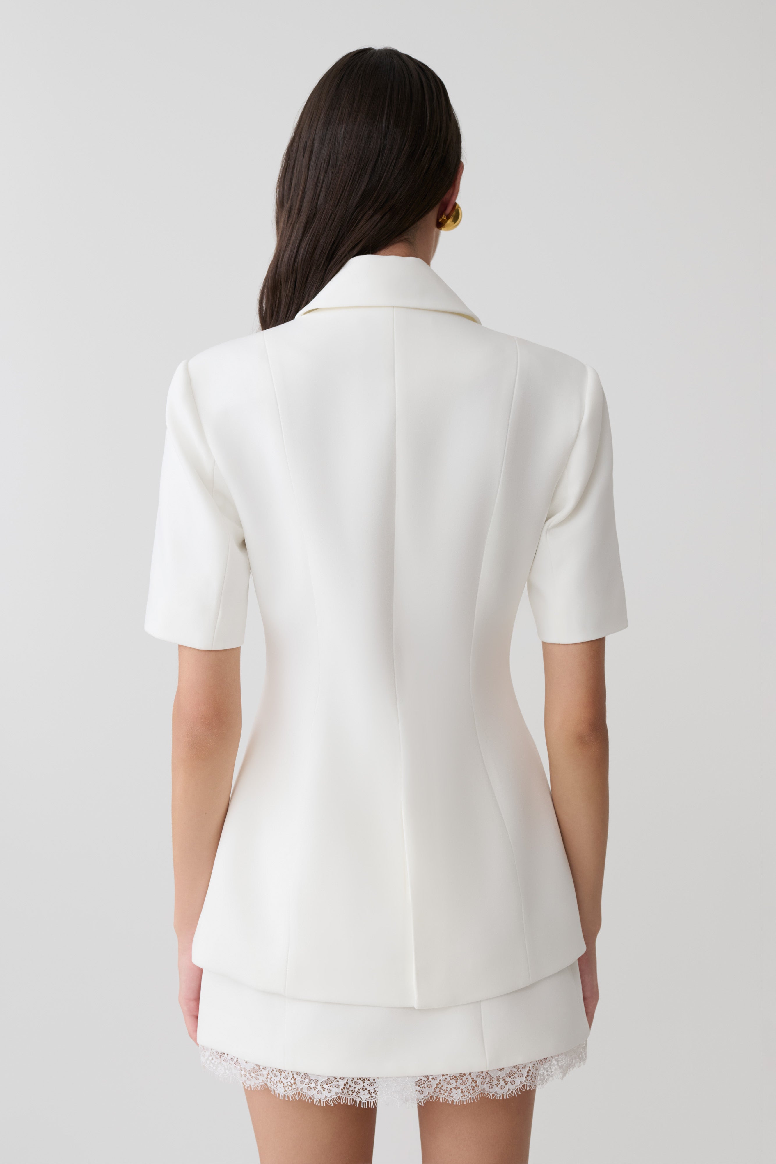Ariella Button Up Short Sleeves Top - White