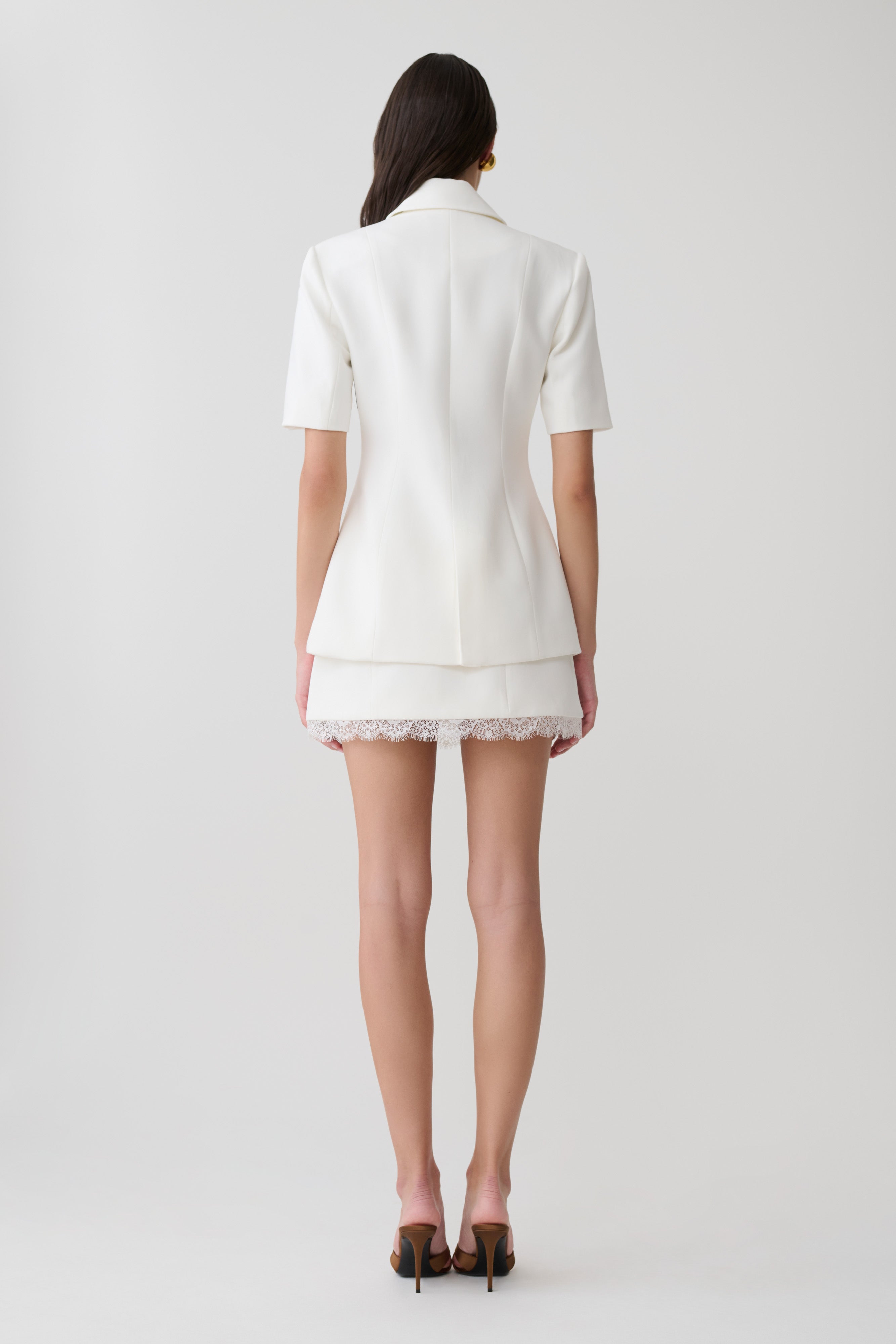 Ariella Suiting Mini Skirt With Lace - White