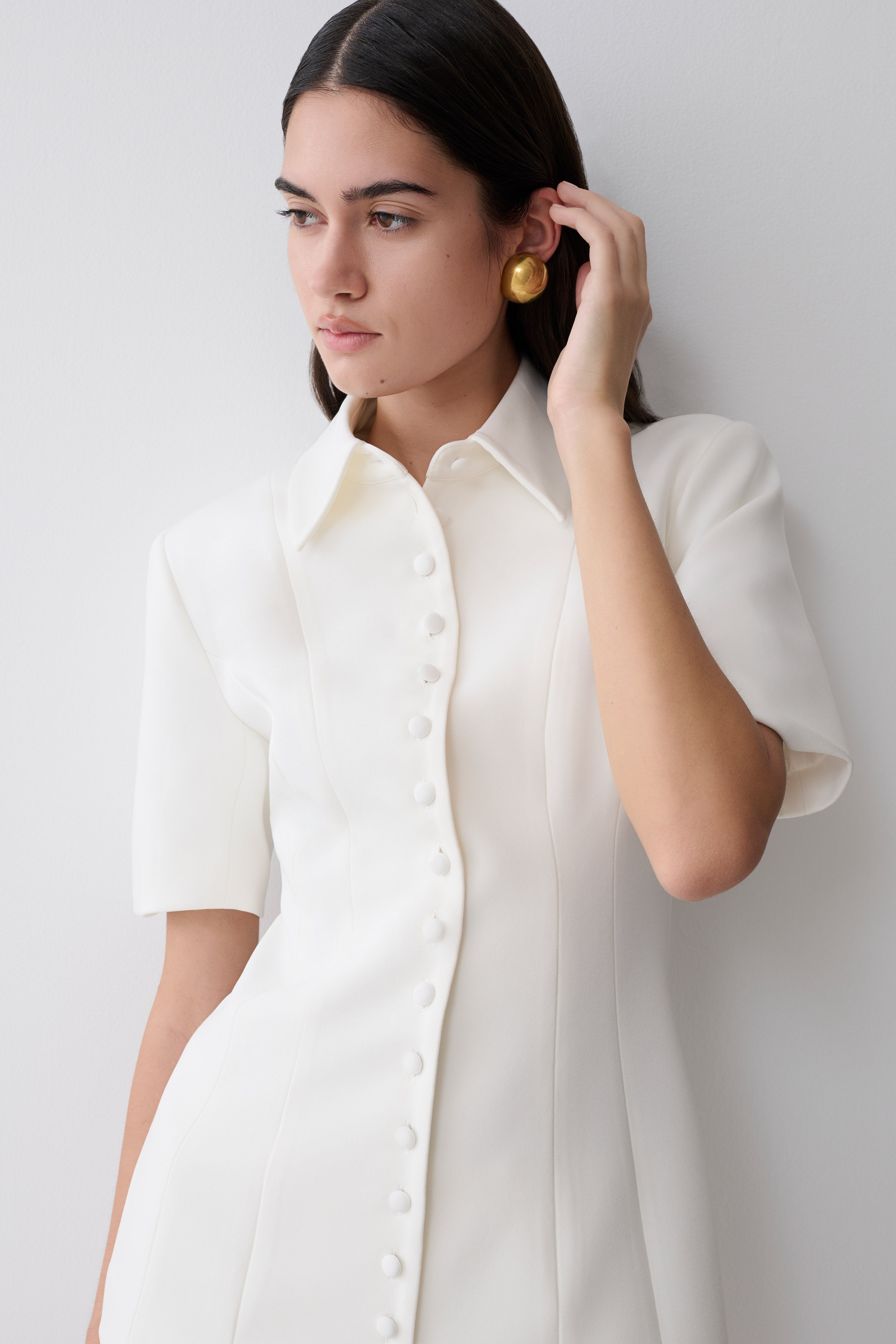 Ariella Button Up Short Sleeves Top - White