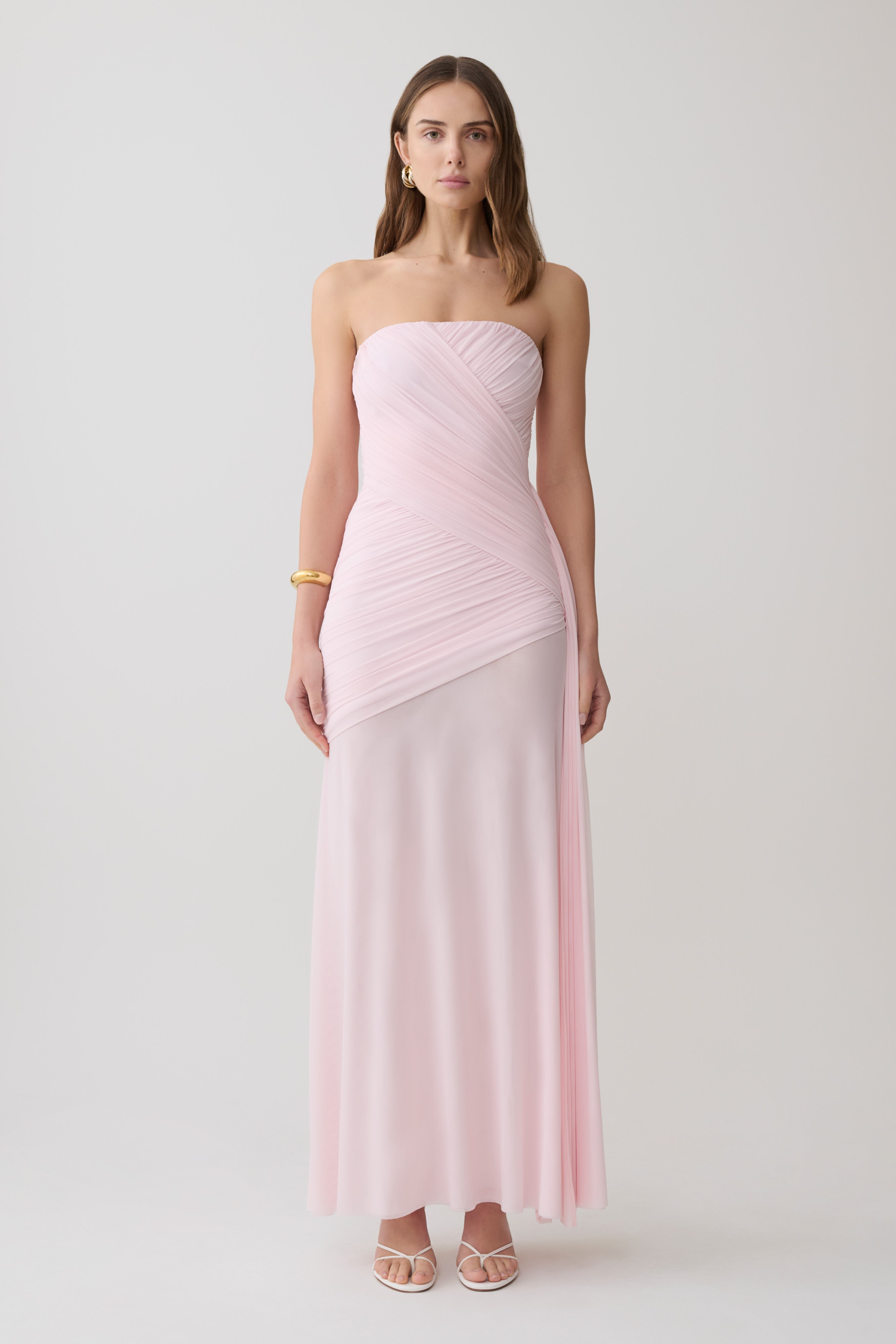 Monet Strapless Ruched Mesh Maxi Dress - Ballet Pink