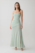 Monet Strapless Ruched Mesh Maxi Dress - Aqua Grey