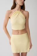 Juliana Cupro Halter Sleeveless Top - Butter