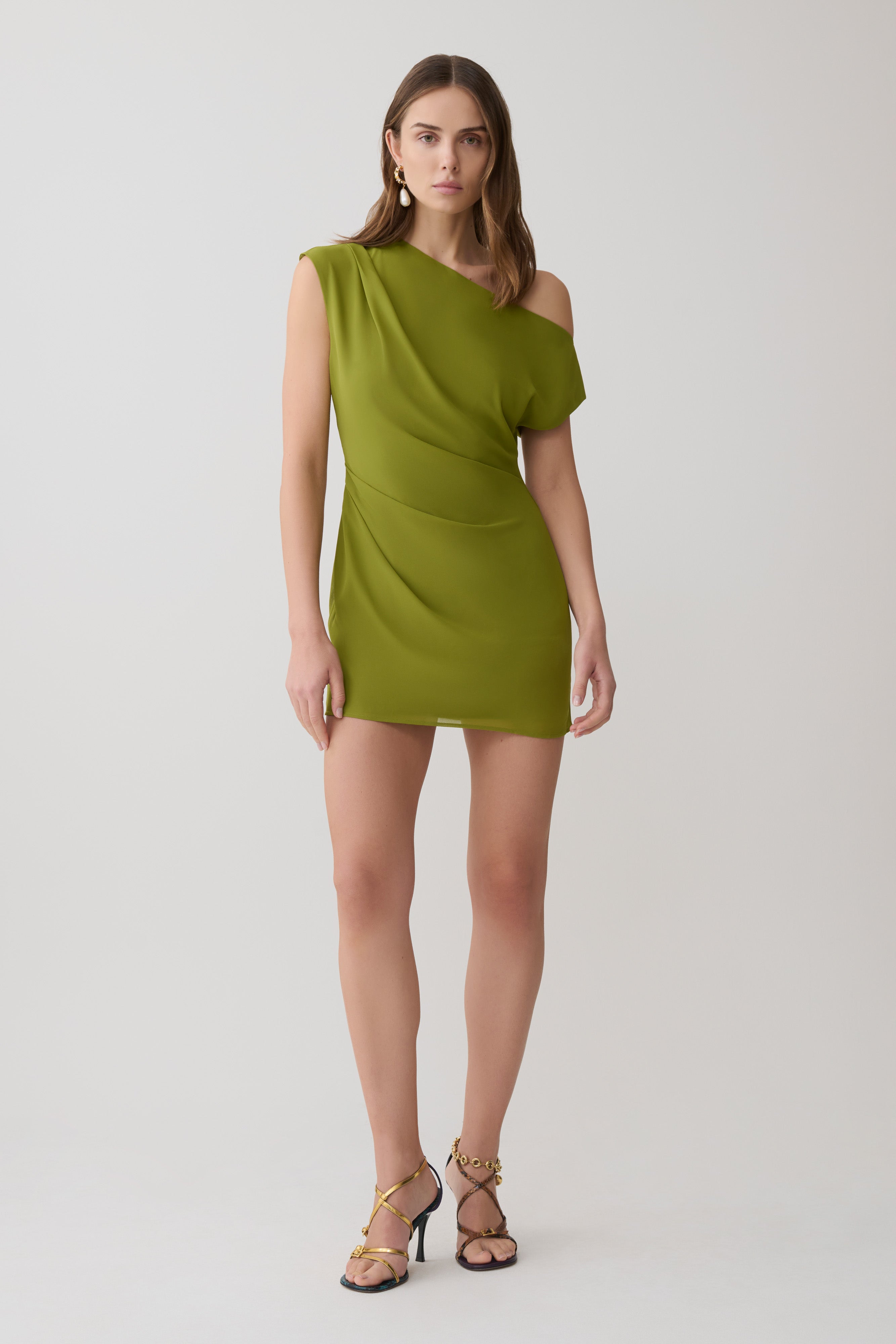 Hannah Asymmetric Neckline Mini Dress - Olive