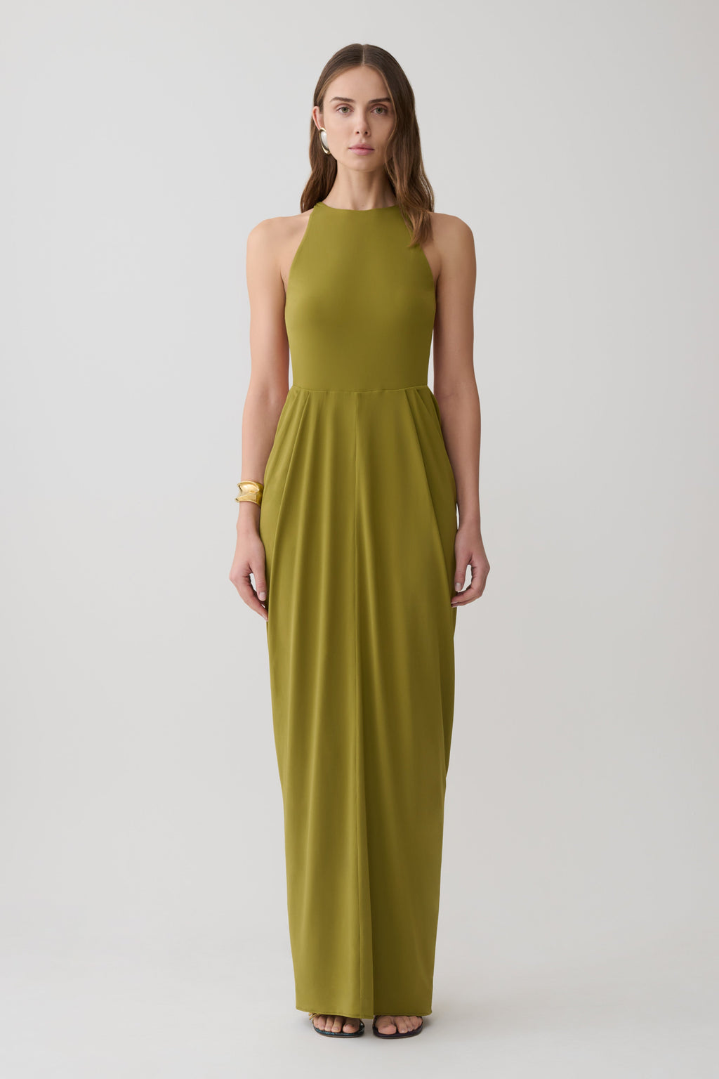 Bahari Low Back Halter Maxi Dress - Vintage Olive