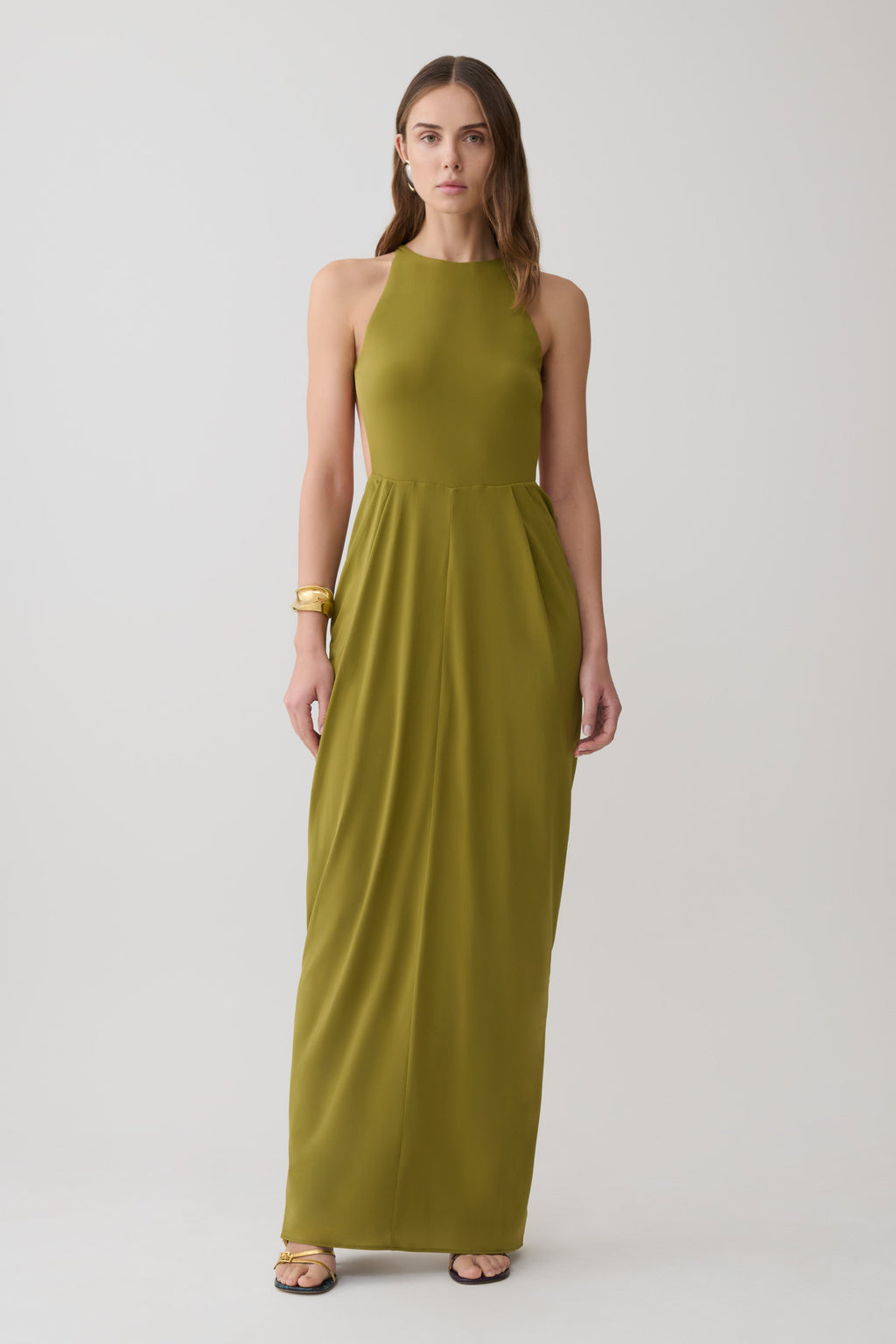Bahari Low Back Halter Maxi Dress - Vintage Olive