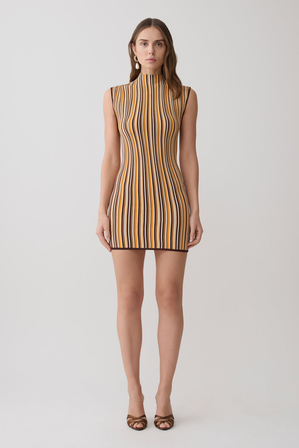 Meggie Striped Sleeveless Mini Dress - Orange/Chocolate