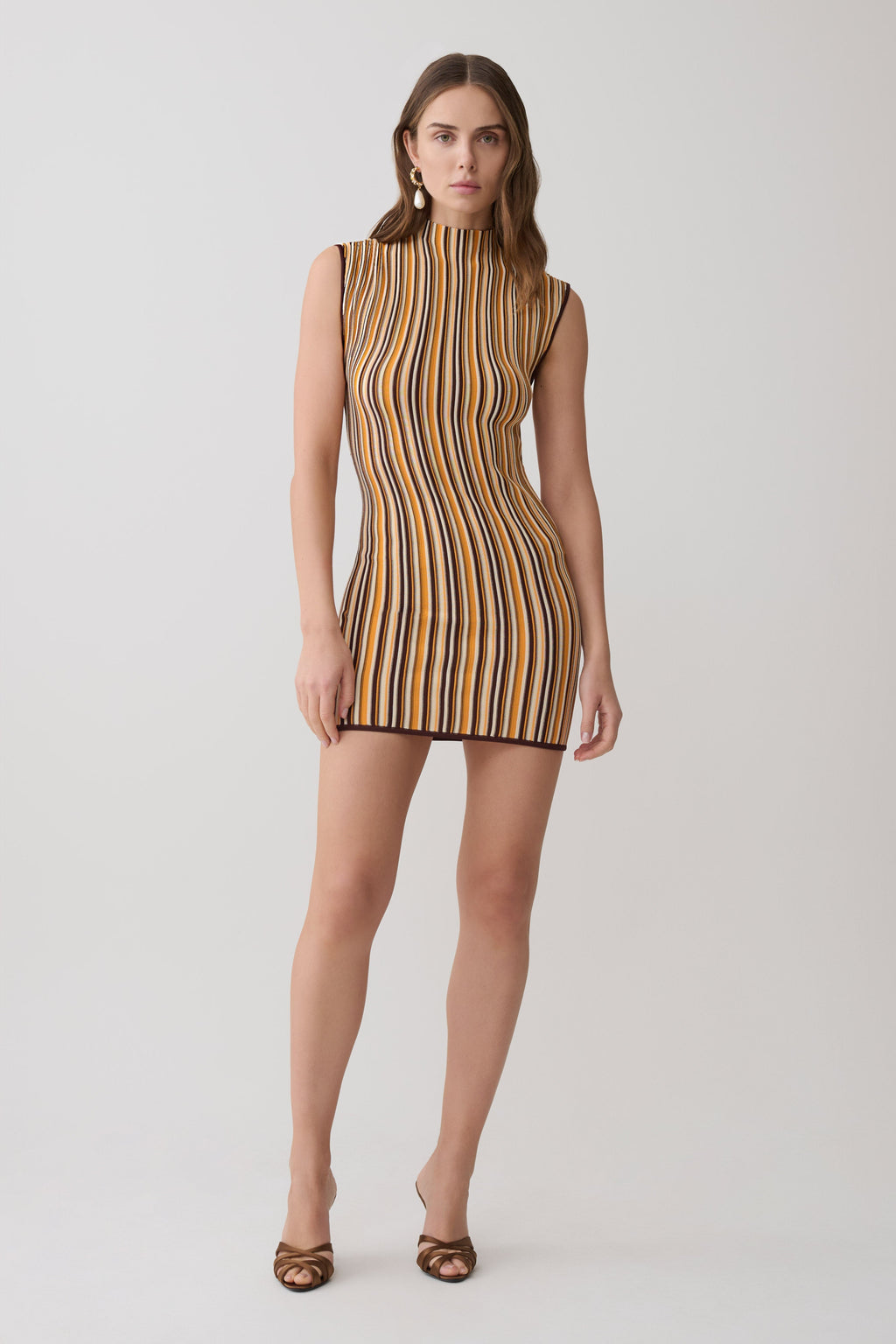 Meggie Striped Sleeveless Mini Dress - Orange/Chocolate