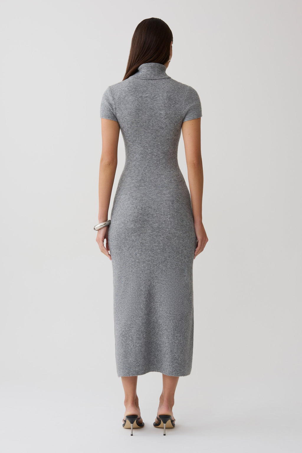 Goldie High Neck Knit Midi Dress - Grey Marle