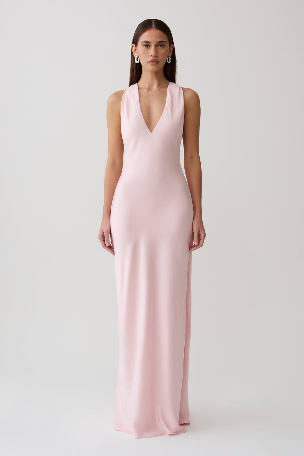 Winnie Halter Satin Maxi Dress With Hardware - Pale Pink