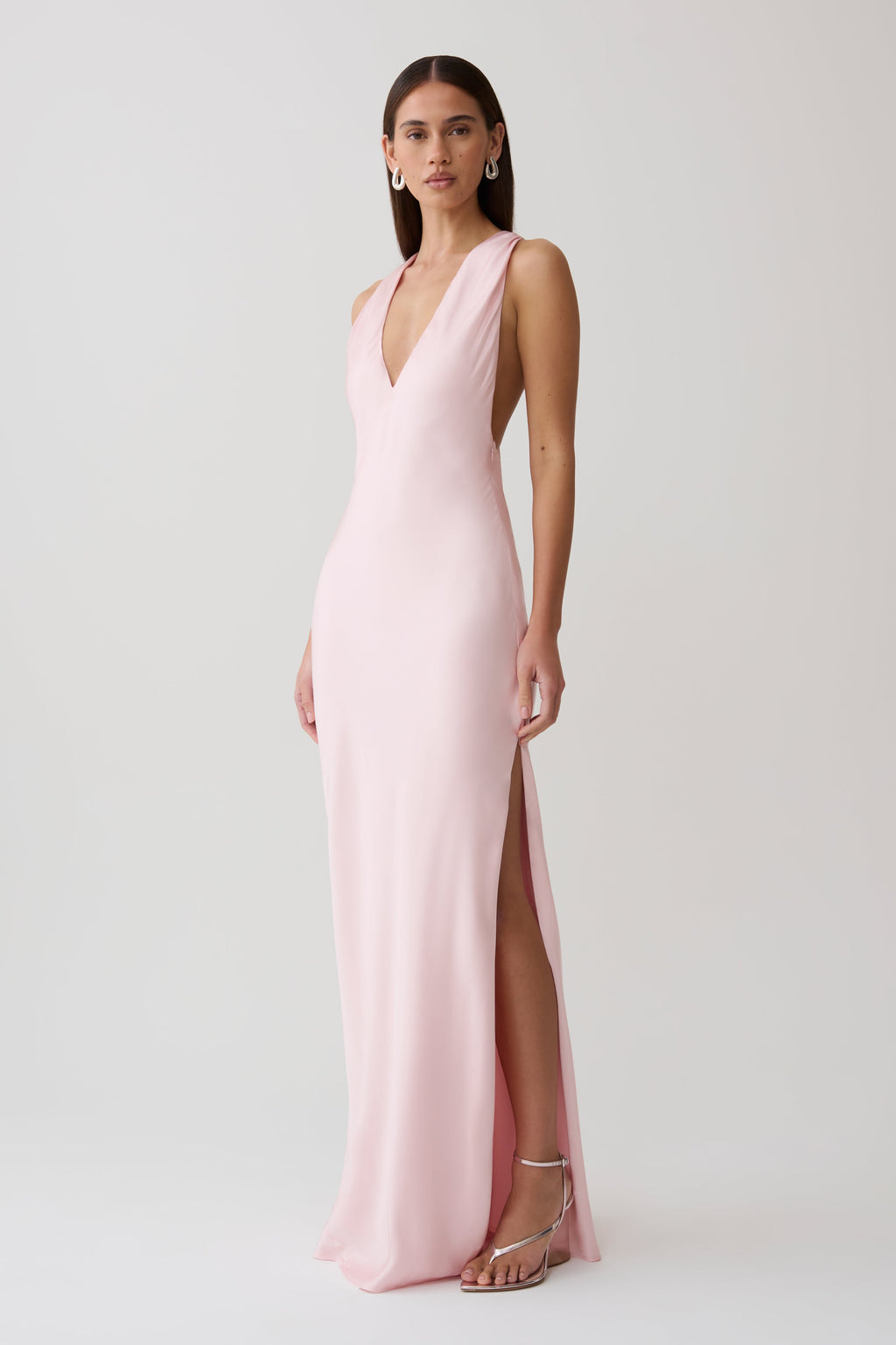 Winnie Halter Satin Maxi Dress With Hardware - Pale Pink