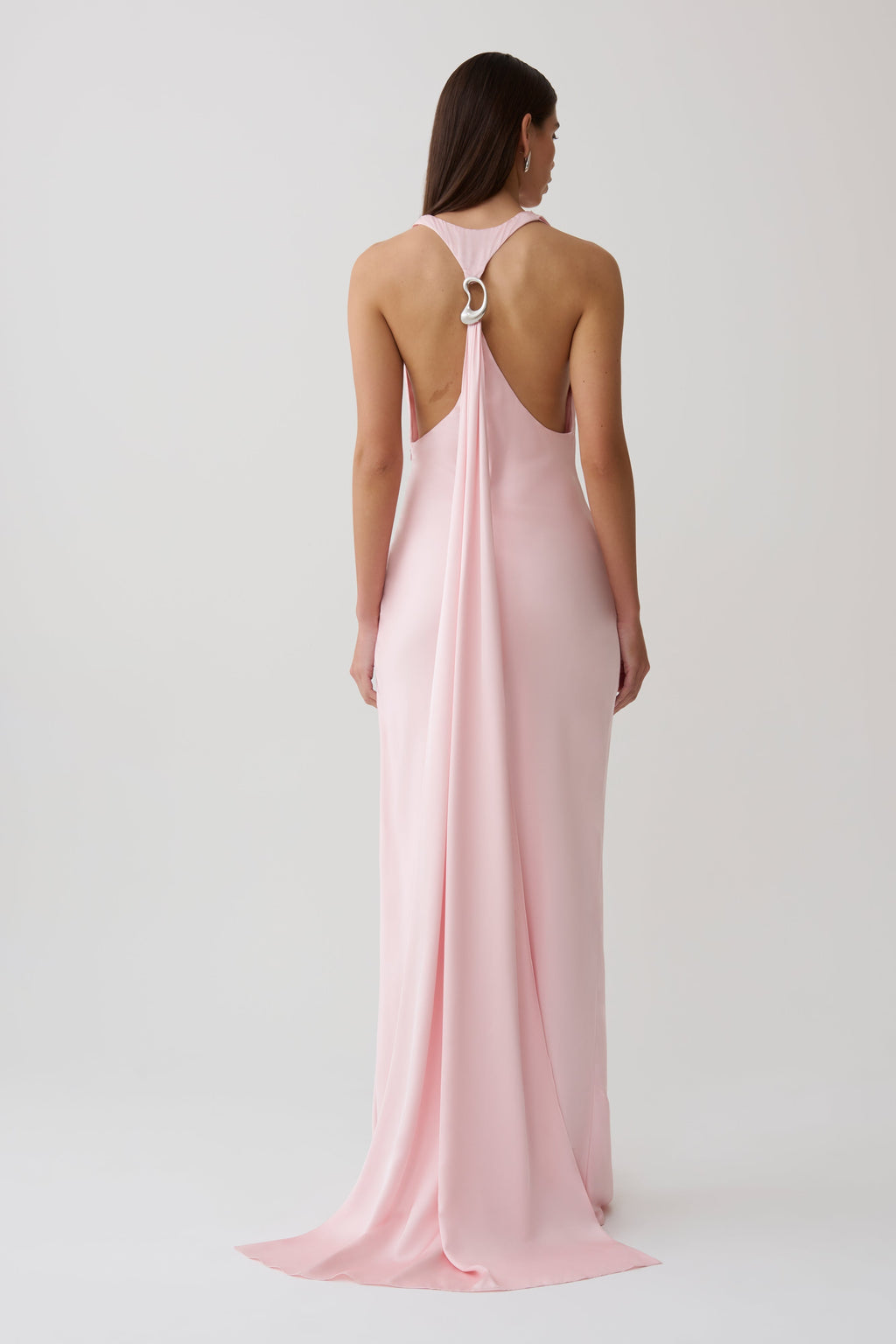 Winnie Halter Satin Maxi Dress With Hardware - Pale Pink