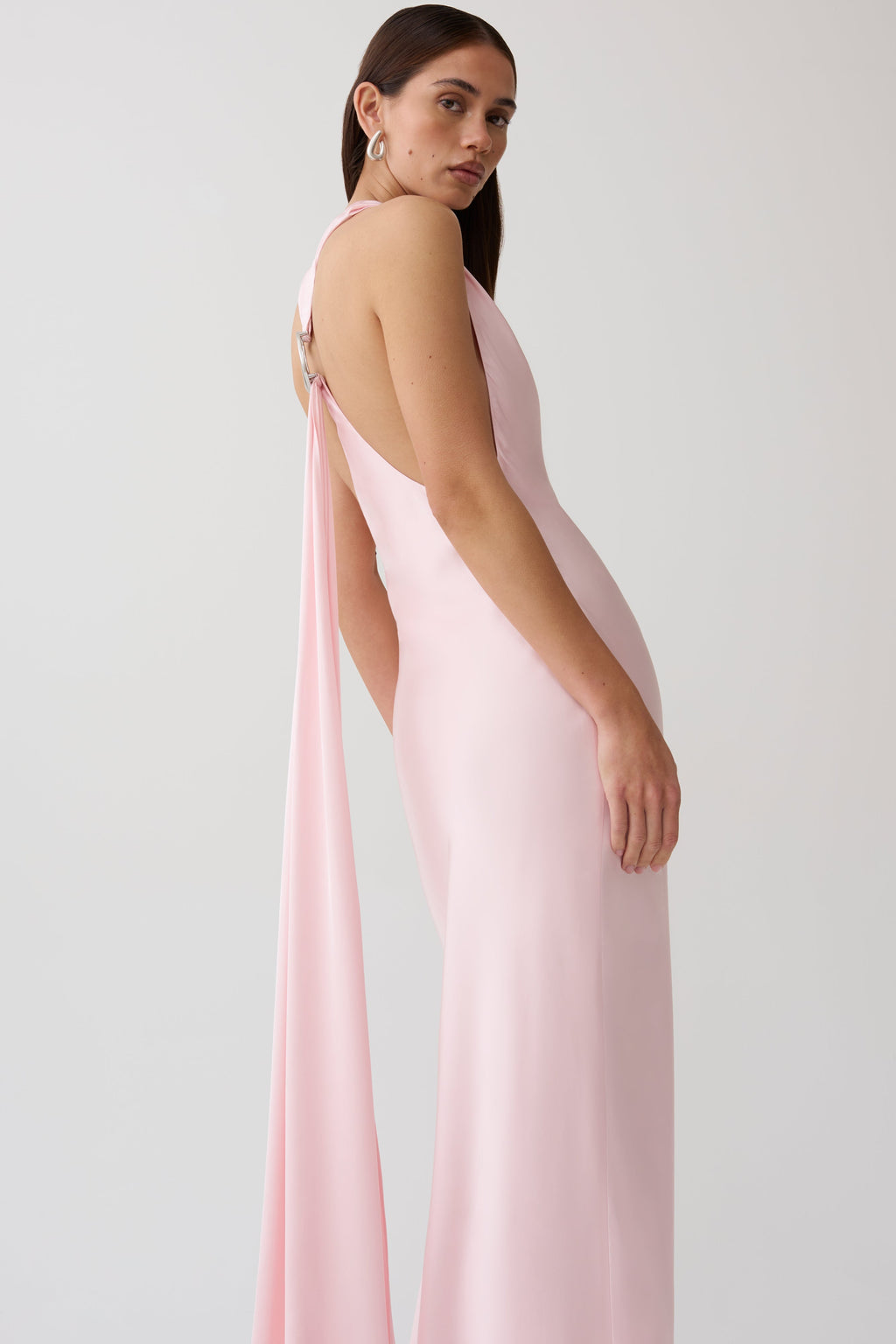 Winnie Halter Satin Maxi Dress With Hardware - Pale Pink