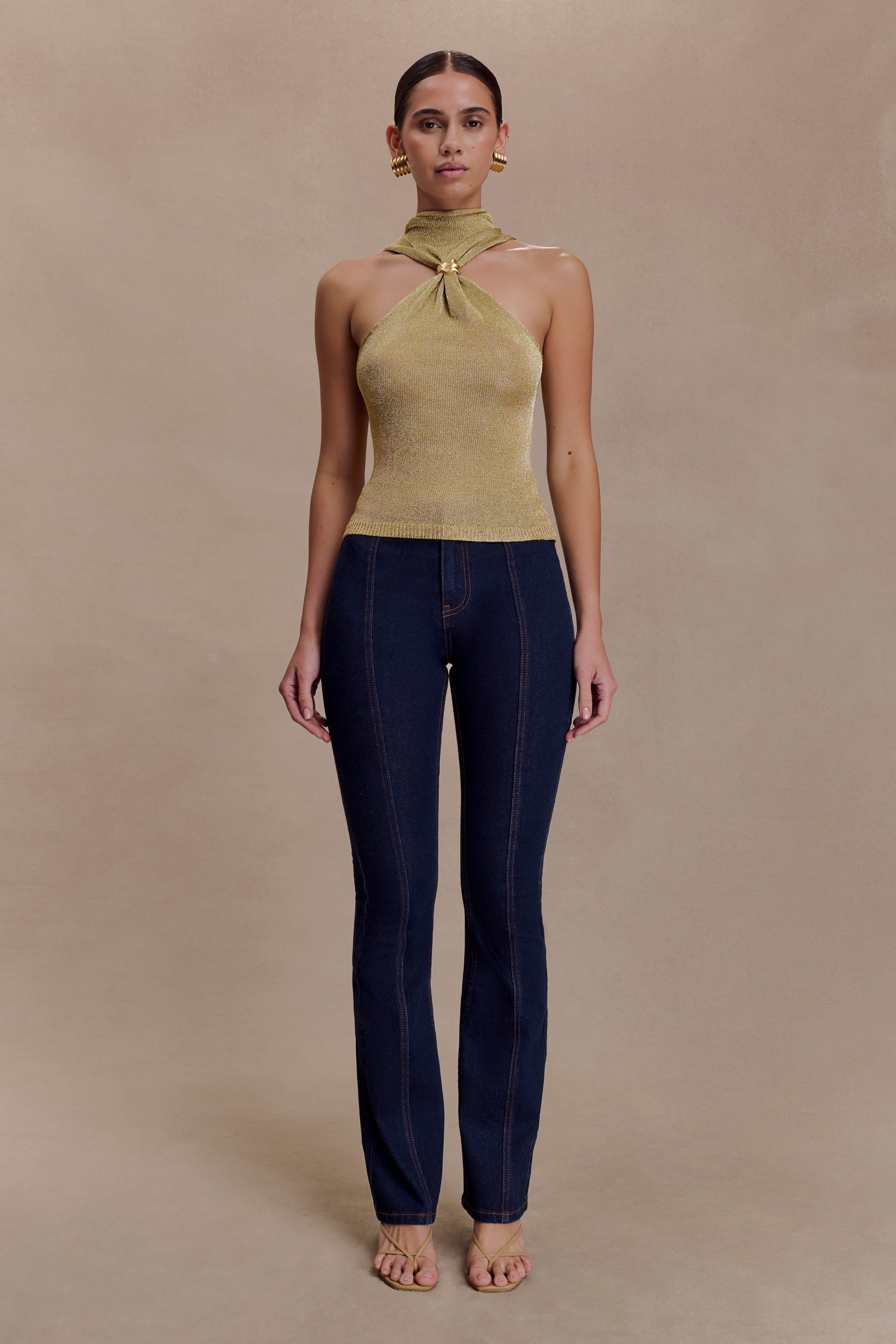 Nikki Lurex Top With Hardware - Gold