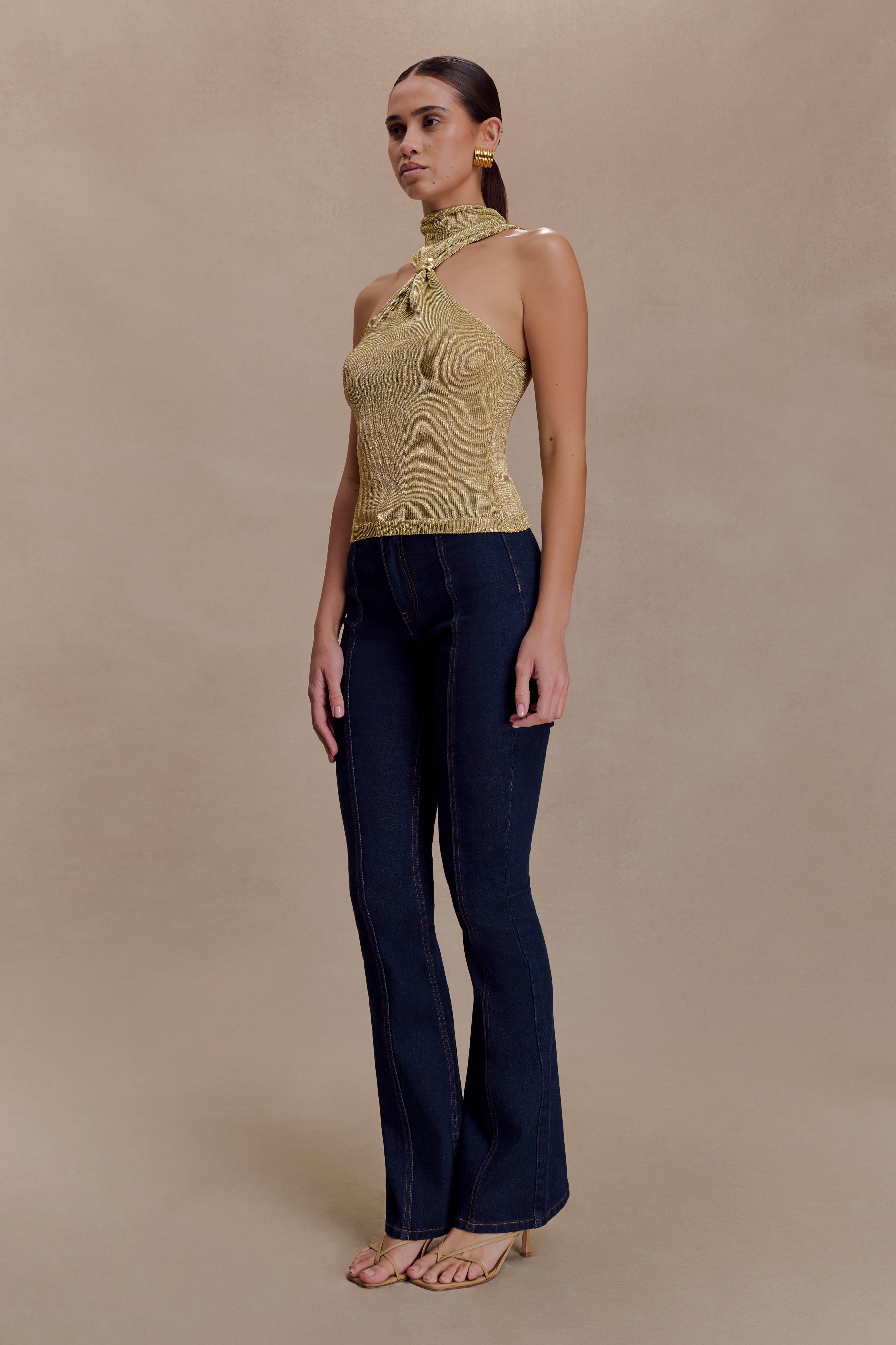 Nikki Lurex Top With Hardware - Gold