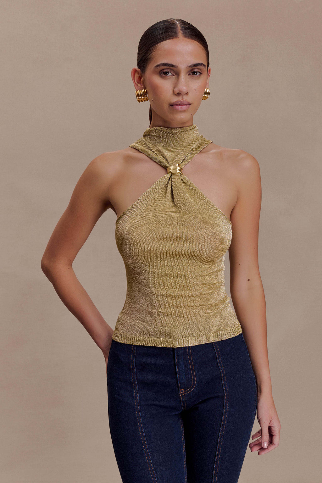 Nikki Lurex Top With Hardware - Gold