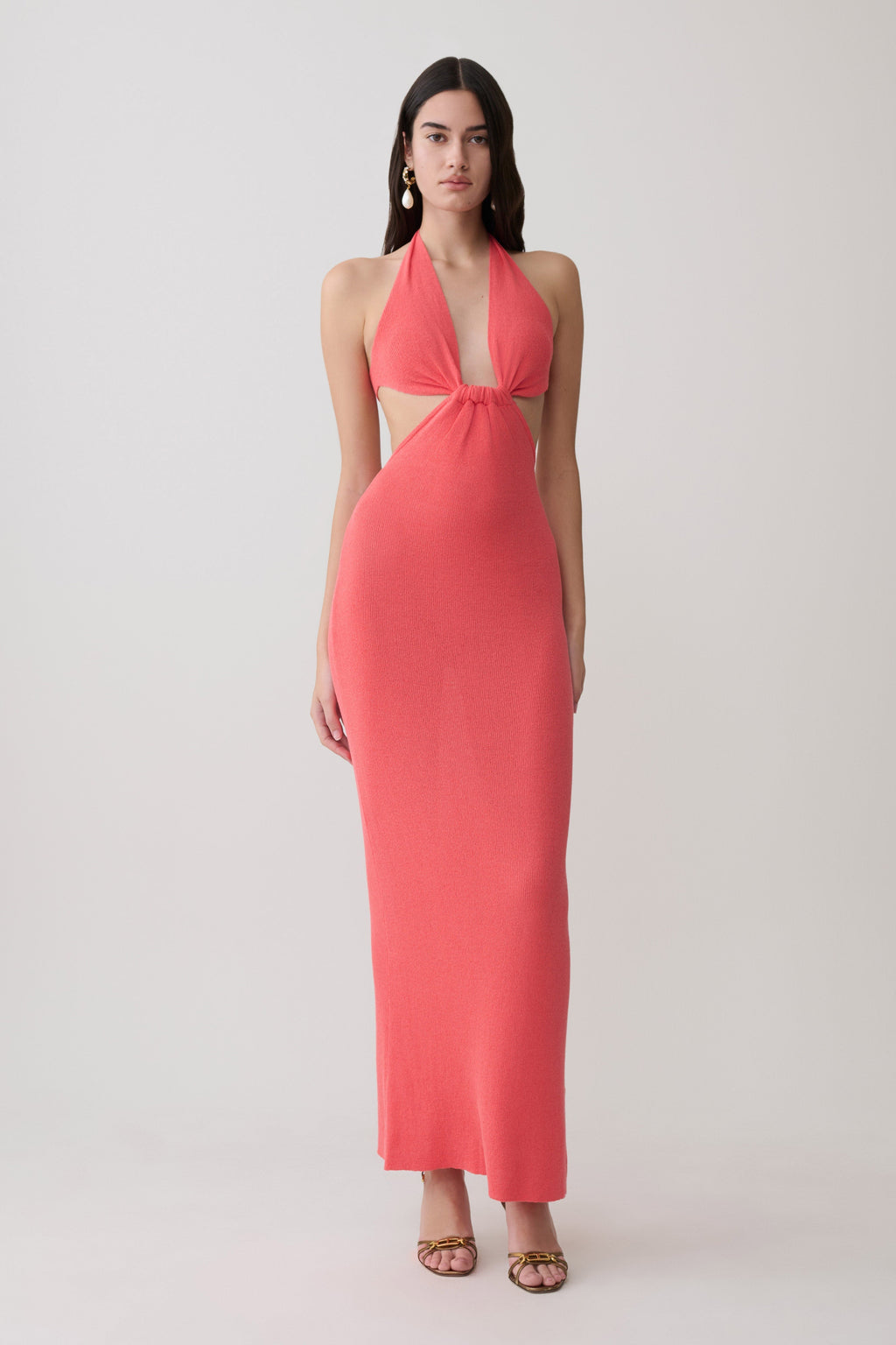 Theresea Halter Knit Maxi Dress - Coral