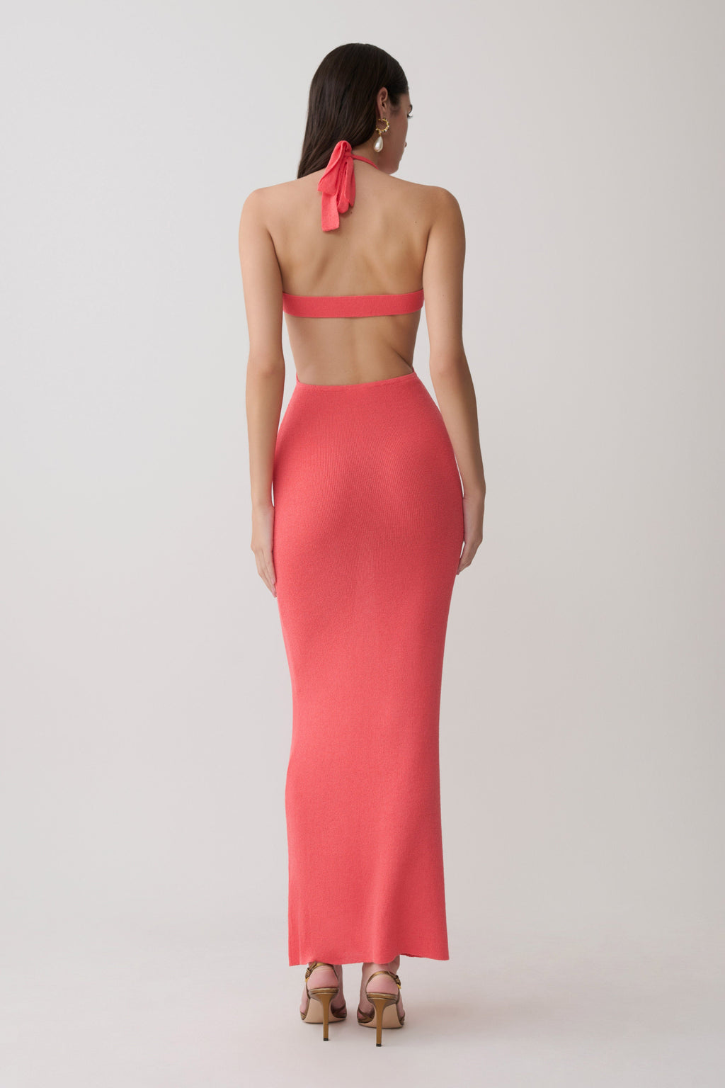 Theresea Halter Knit Maxi Dress - Coral
