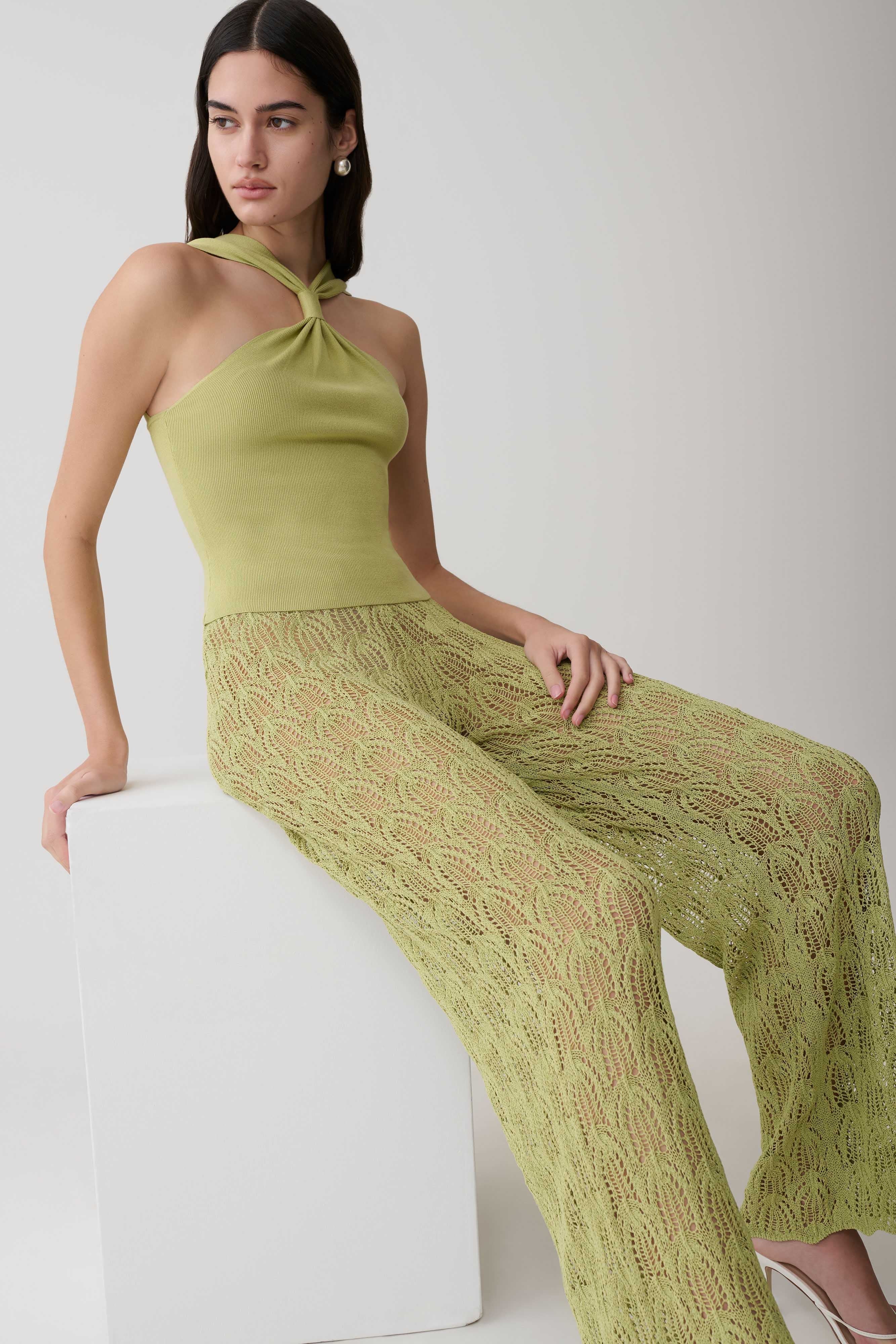 Glinda Crochet Pants - Light Olive