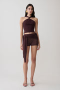Liora Crochet Shorts With Knit Overlay - Chocolate