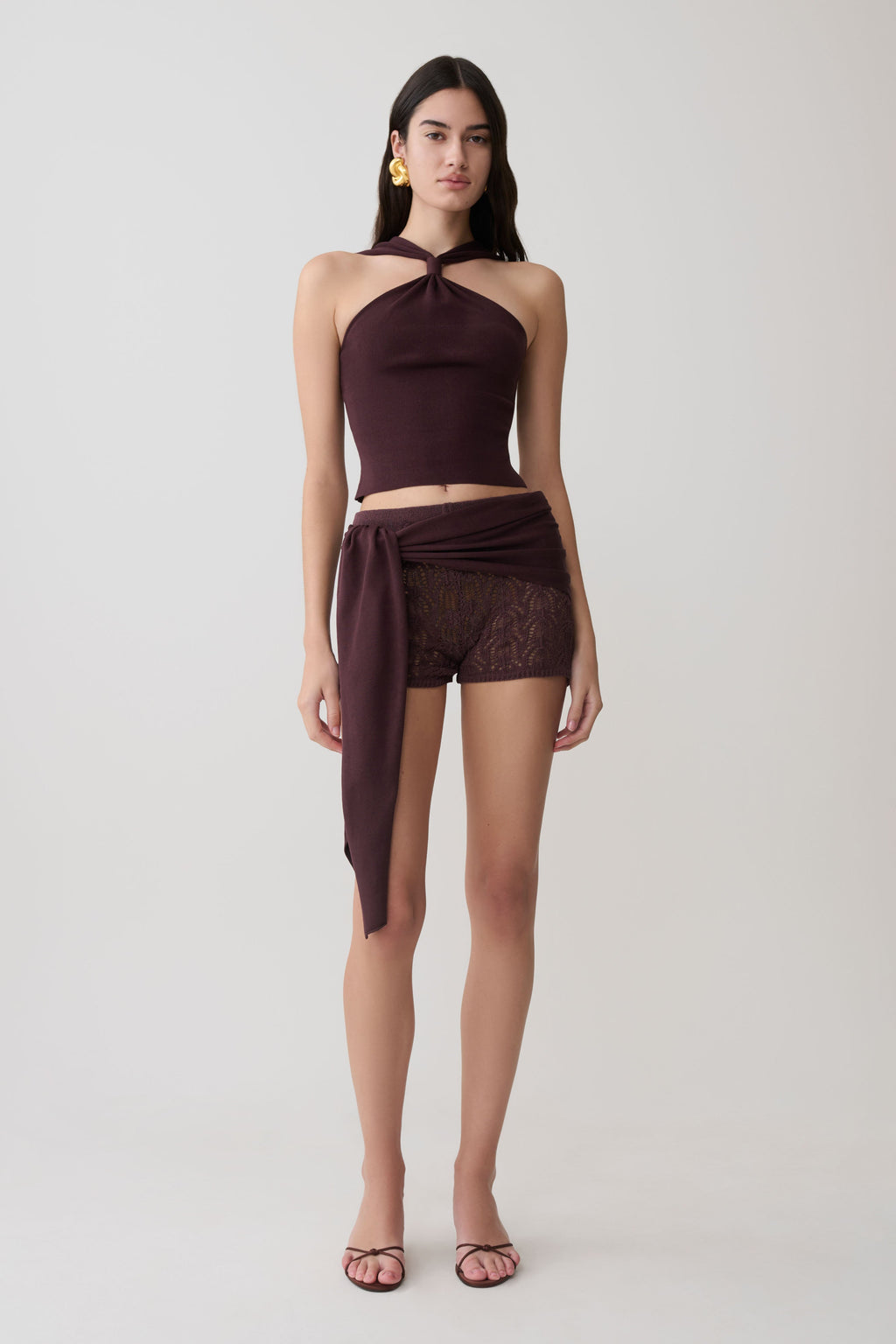 Angelika Twist Front Knit Top - Chocolate
