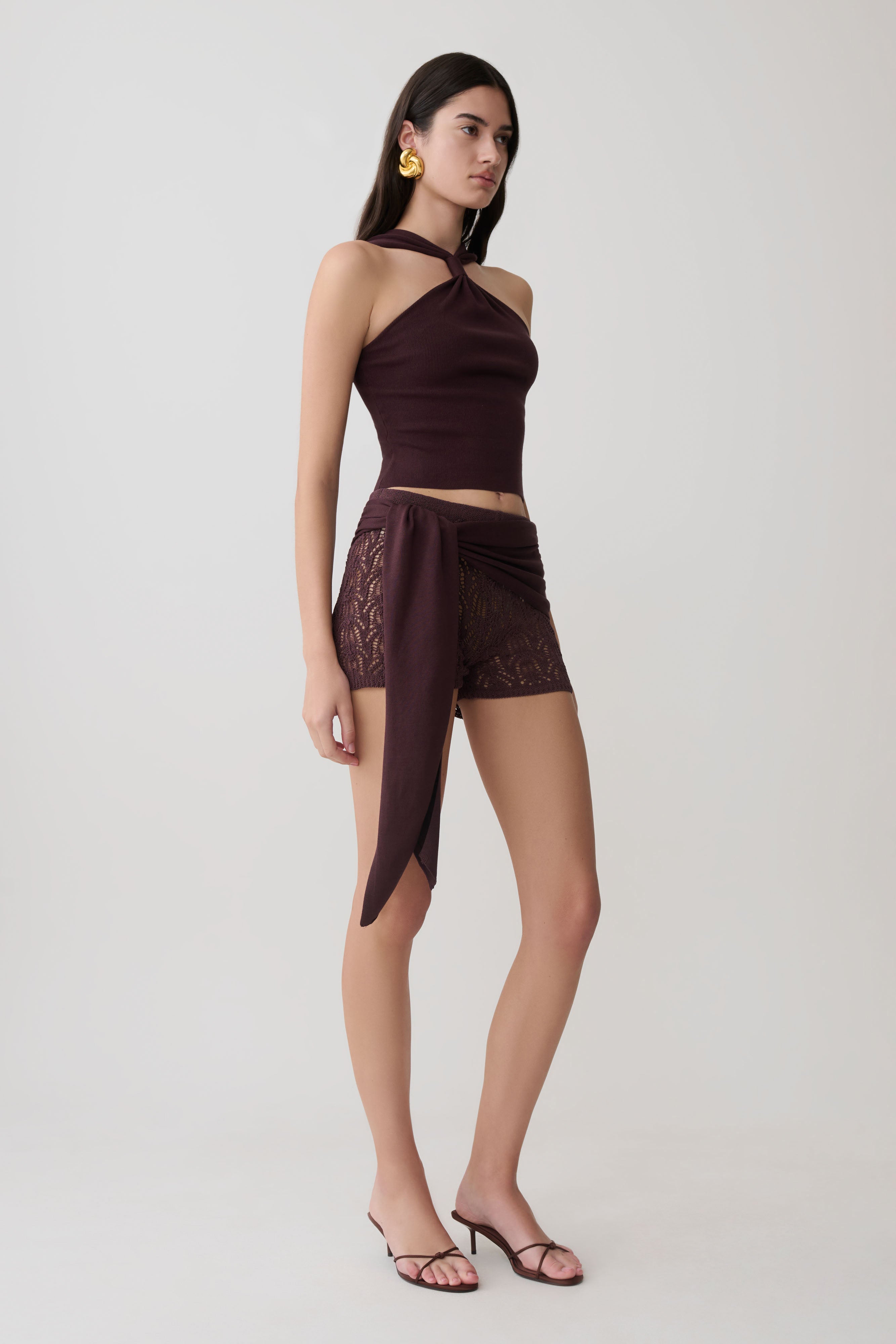 Angelika Twist Front Knit Top - Chocolate