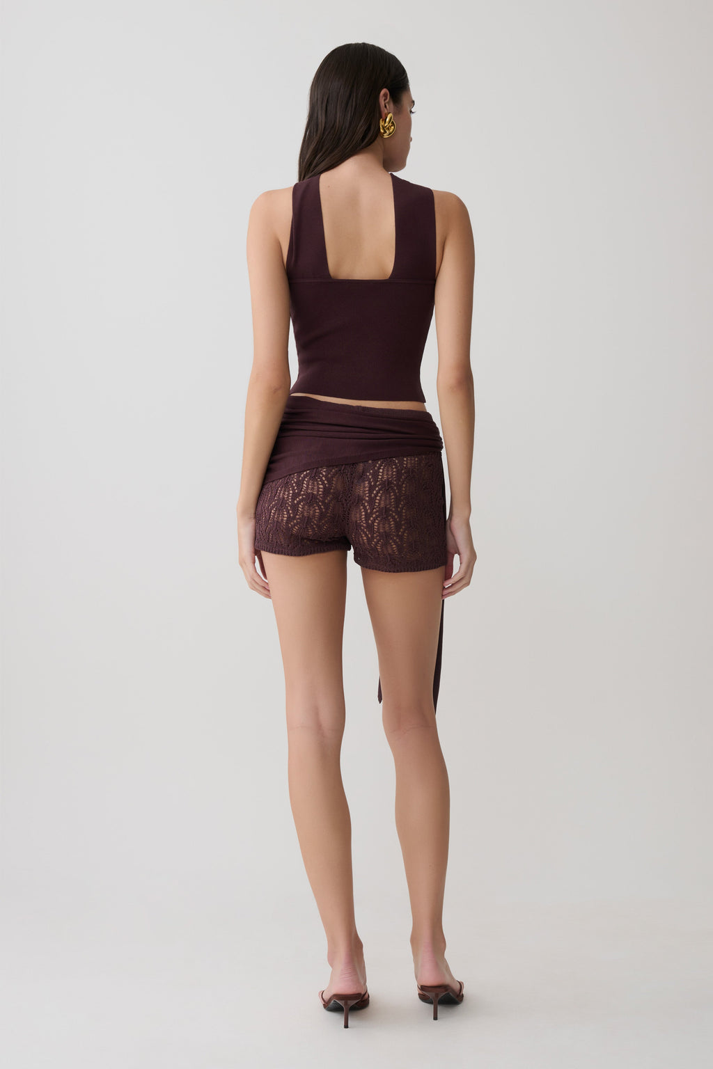 Liora Crochet Shorts With Knit Overlay - Chocolate
