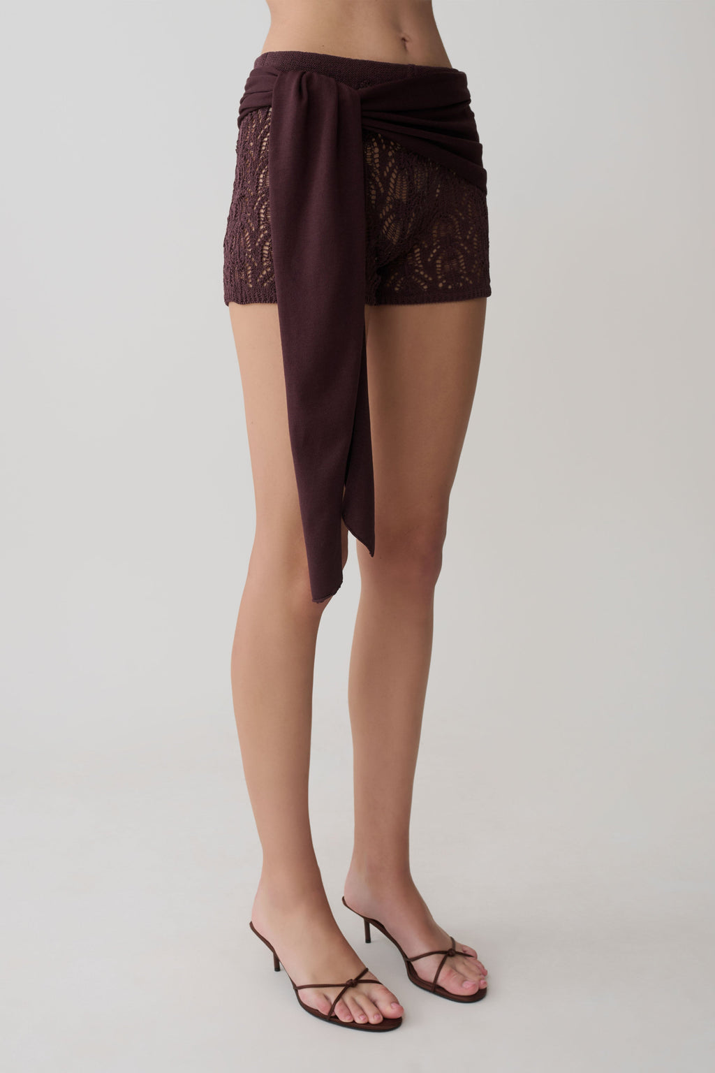 Liora Crochet Shorts With Knit Overlay - Chocolate
