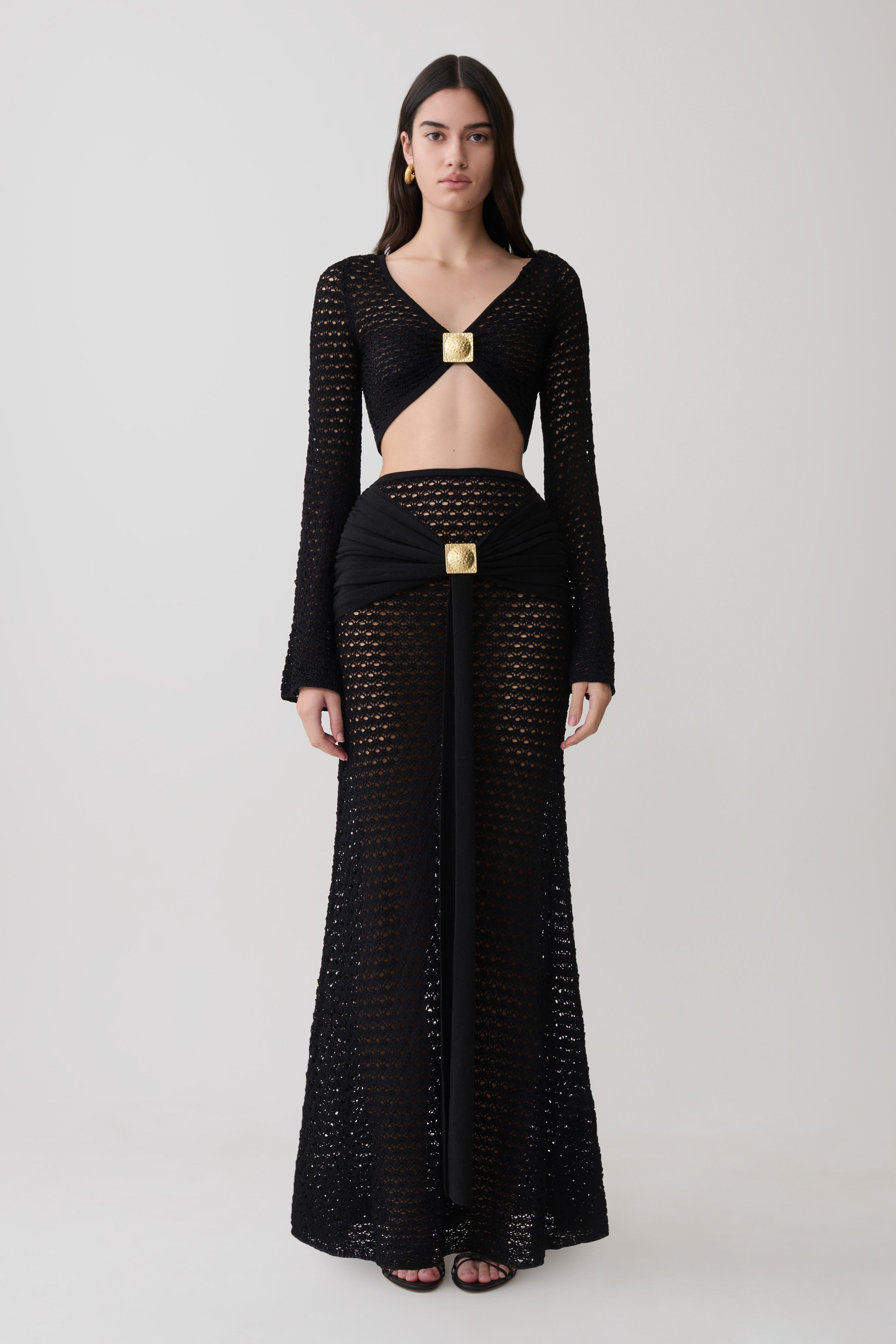 Mania Crochet Maxi Skirt With Hardware - Black