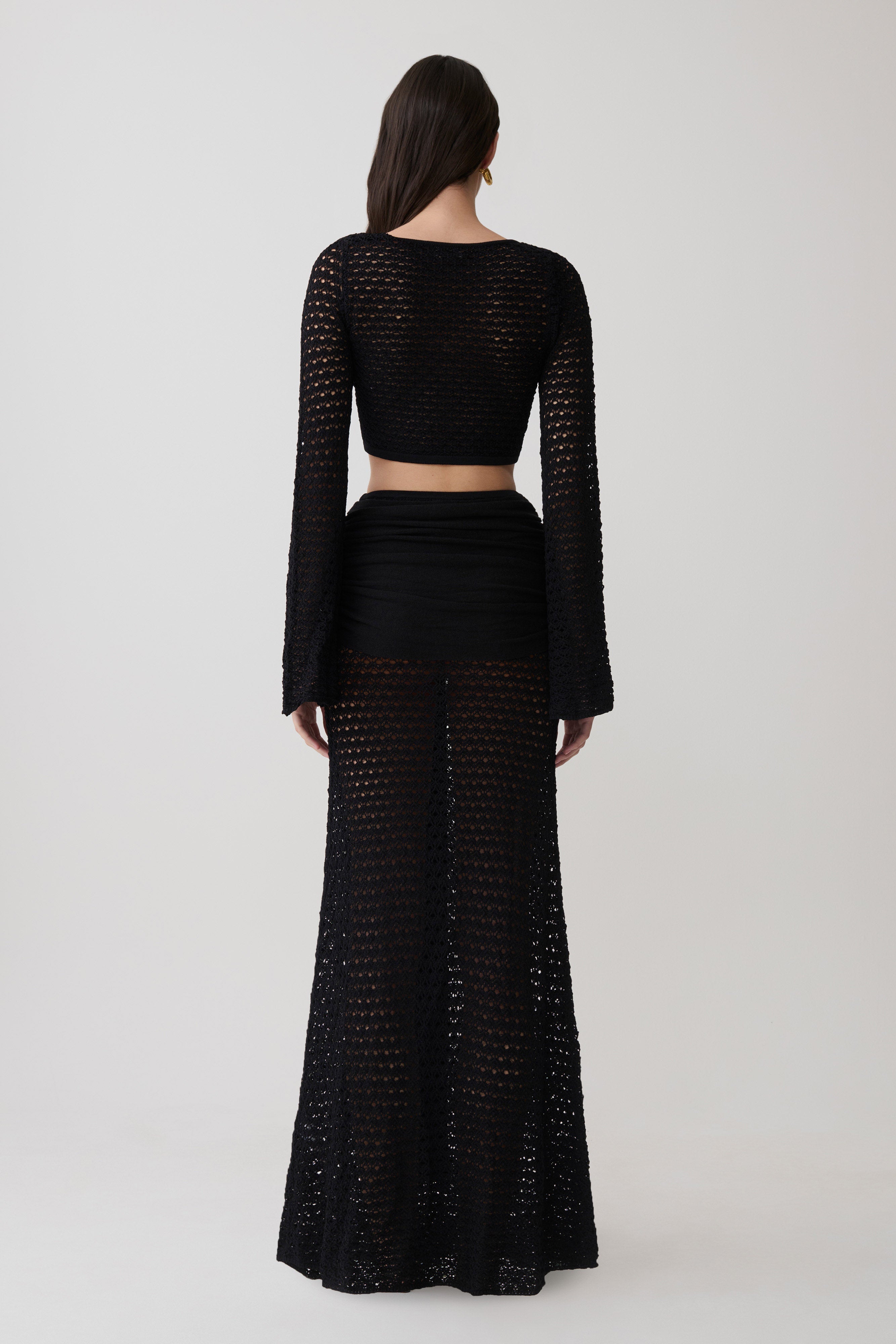 Mania Crochet Maxi Skirt With Hardware - Black