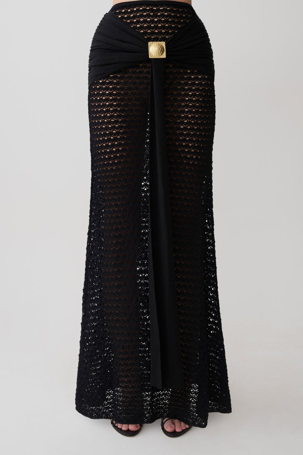 Mania Crochet Maxi Skirt With Hardware - Black