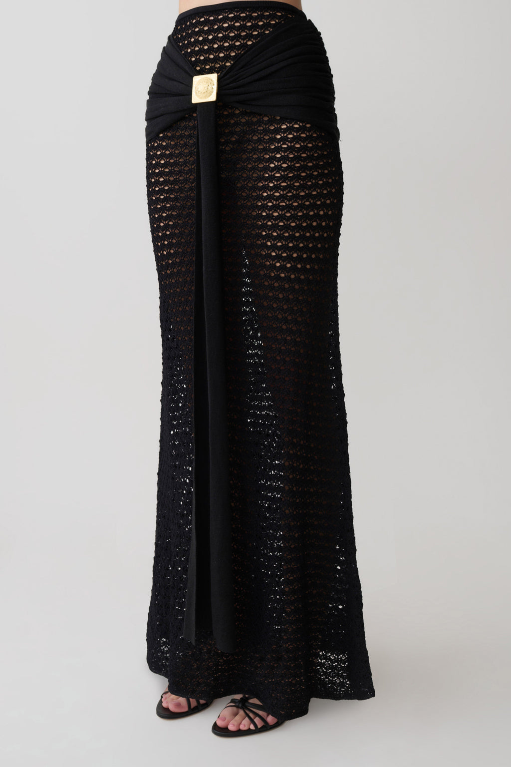 Mania Crochet Maxi Skirt With Hardware - Black