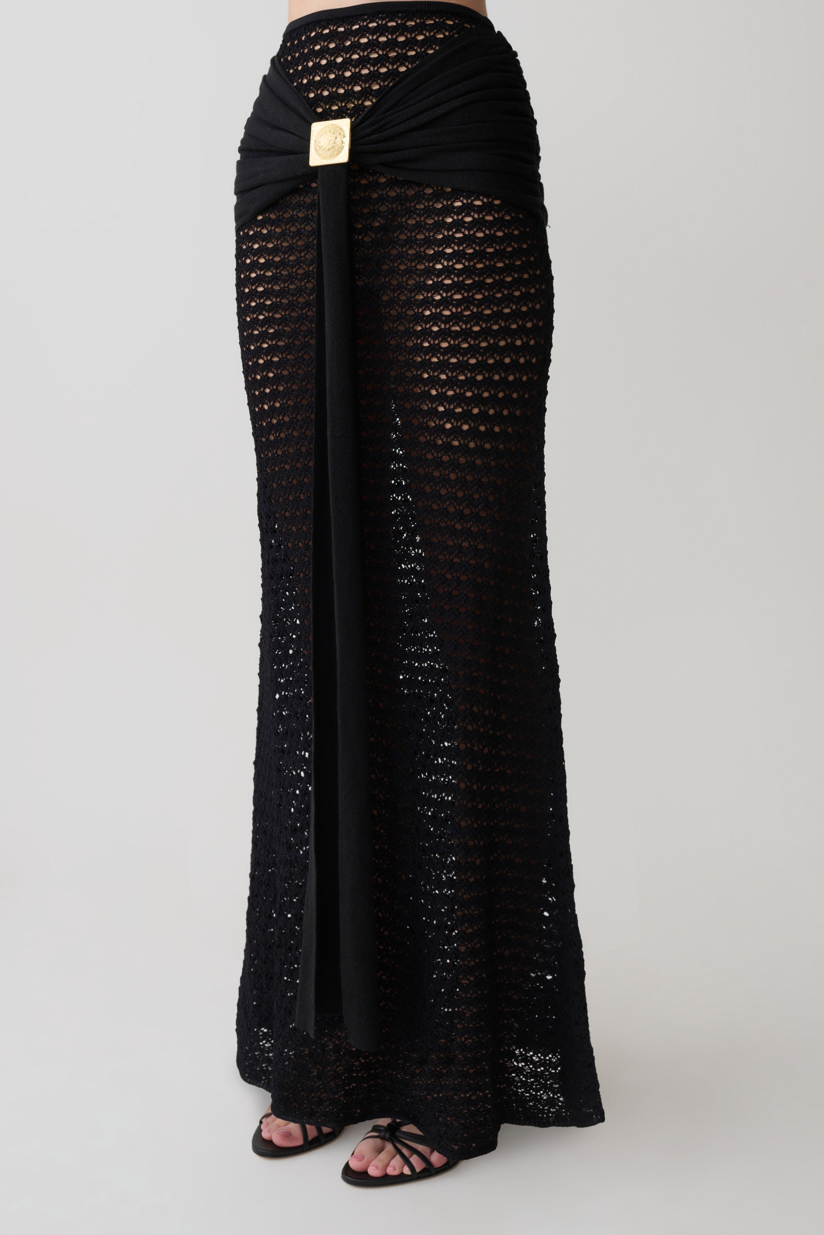 Mania Crochet Maxi Skirt With Hardware - Black