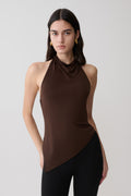 Clea Relaxed Sheer Halter Top - Espresso