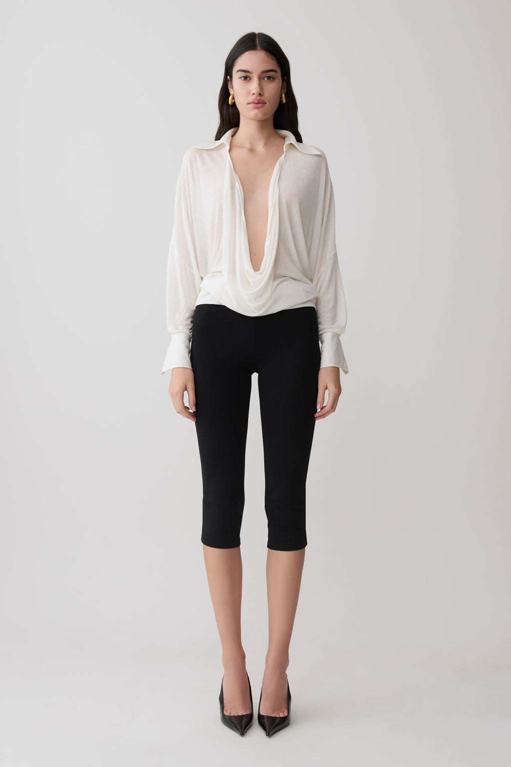 Berkley Draped Long Sleeve Shirt - White