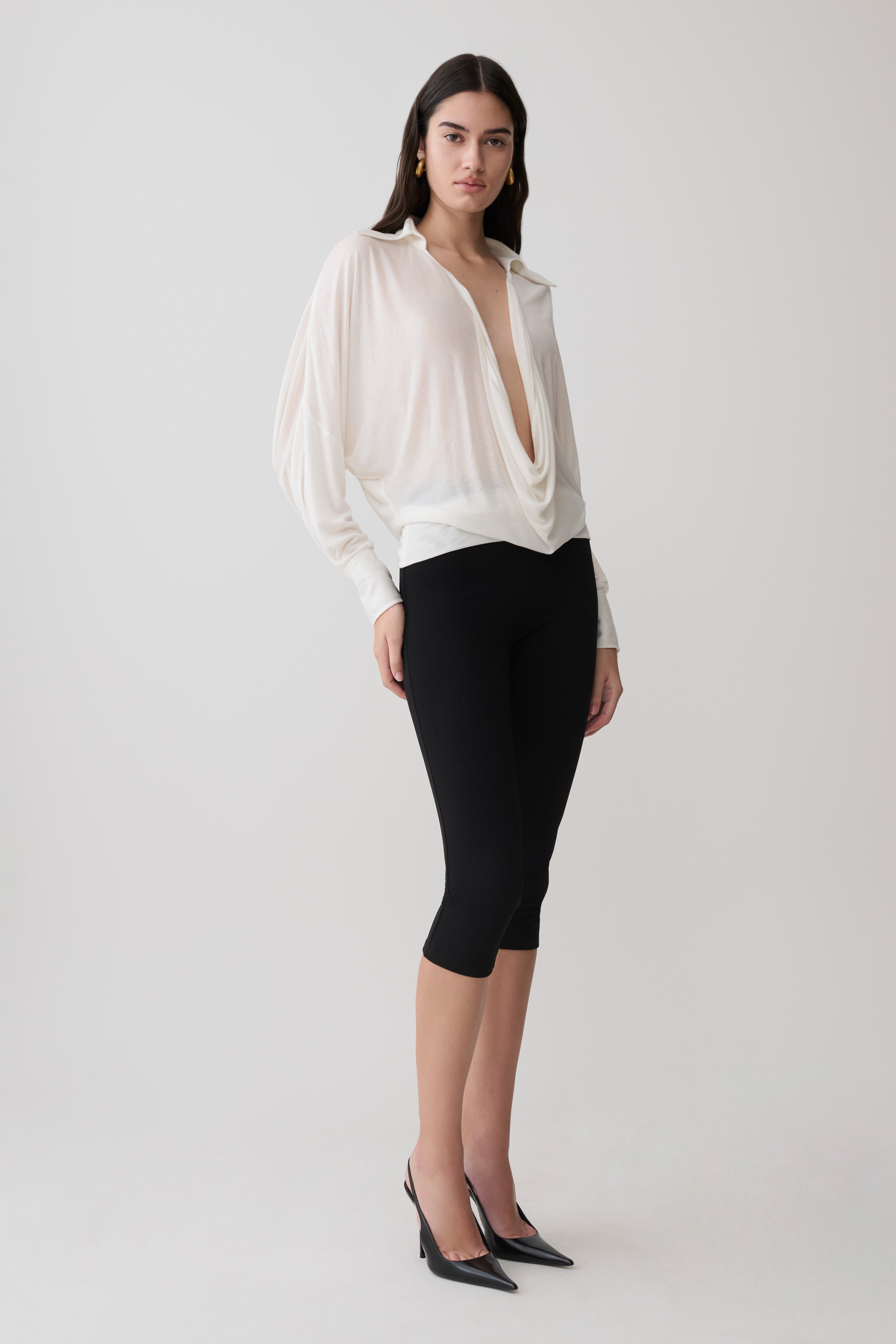 Berkley Draped Long Sleeve Shirt - White