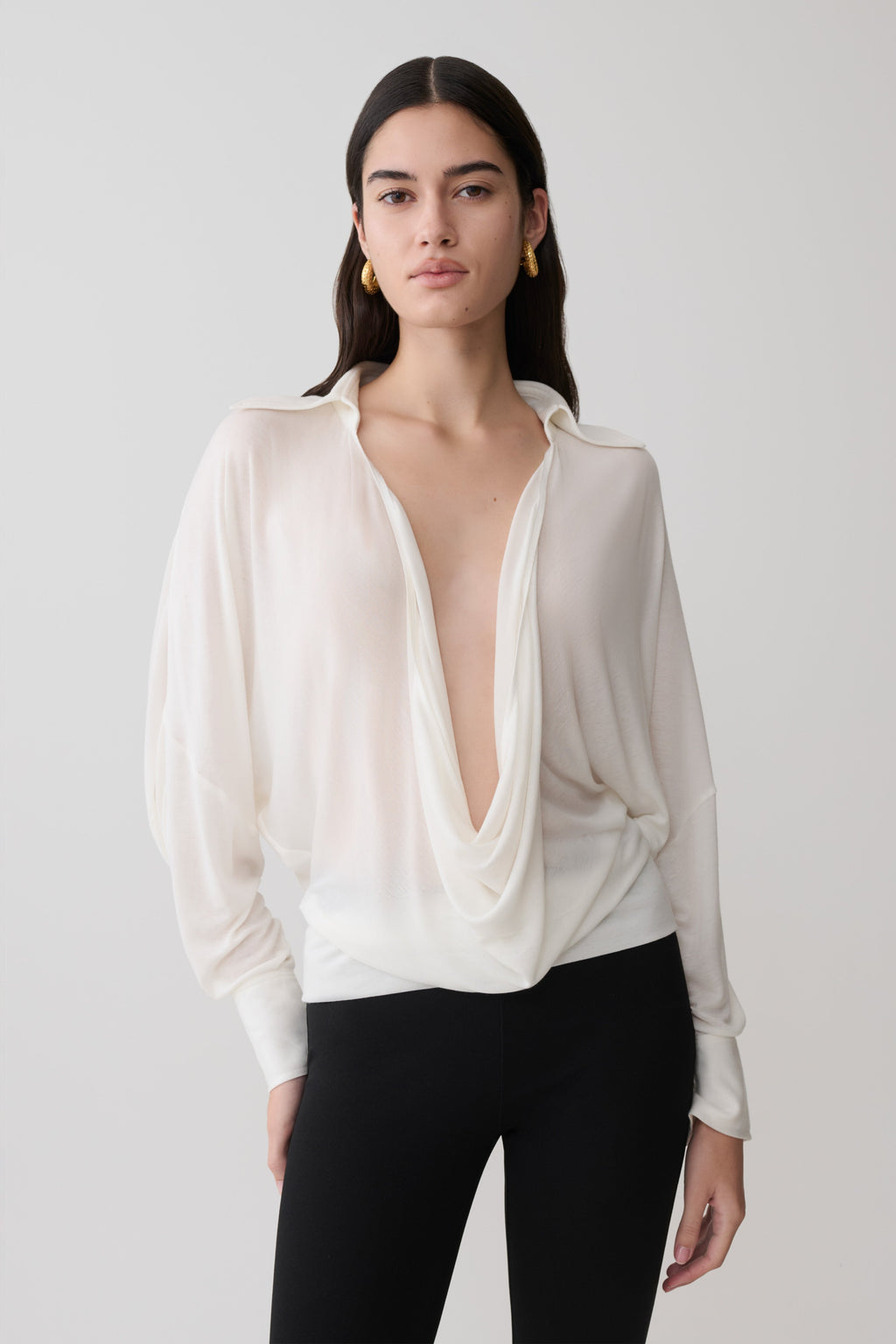 Berkley Draped Long Sleeve Shirt - White