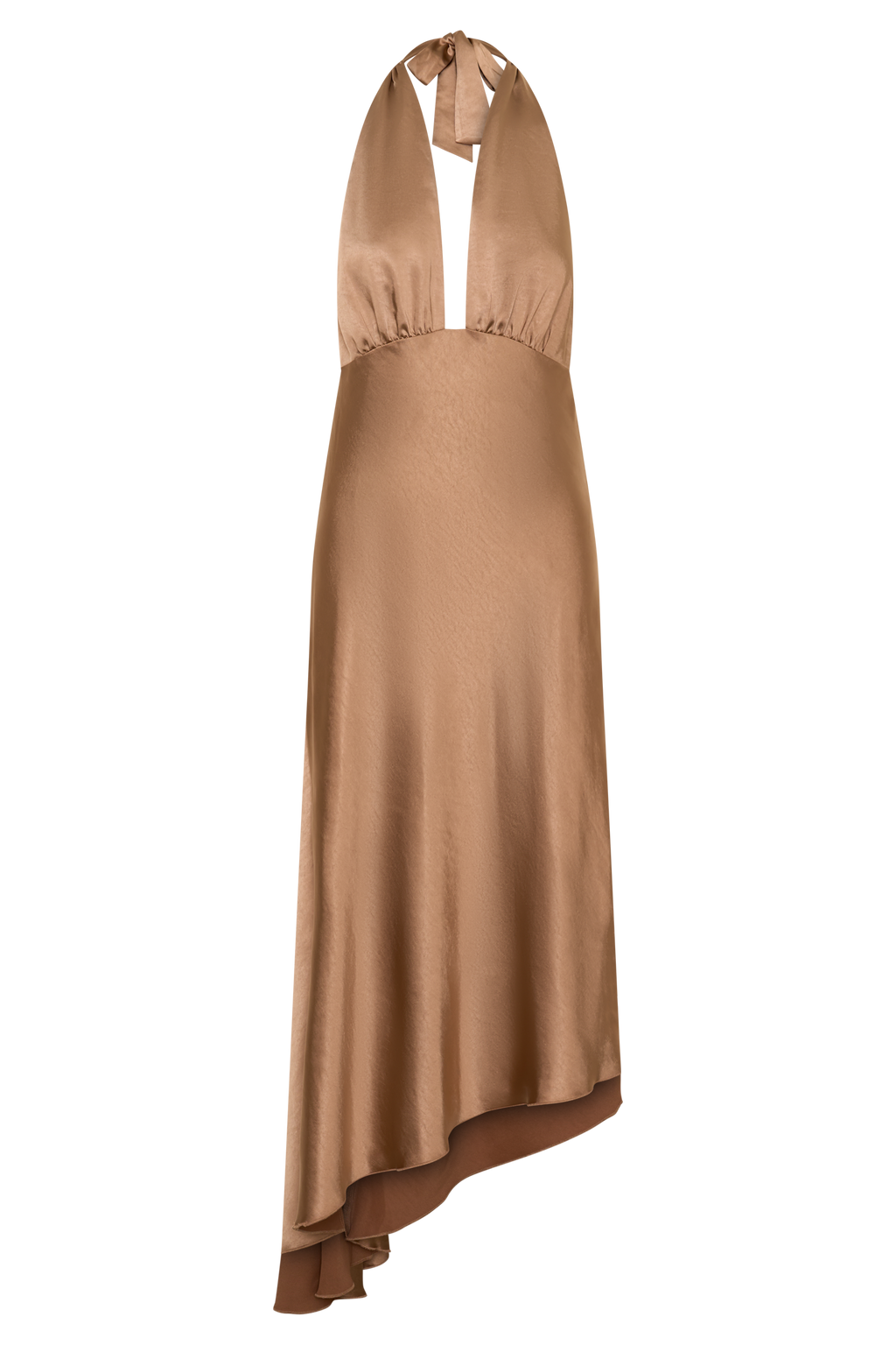 Adelie Asymmetric Hem Halter Midi Dress - Cognac