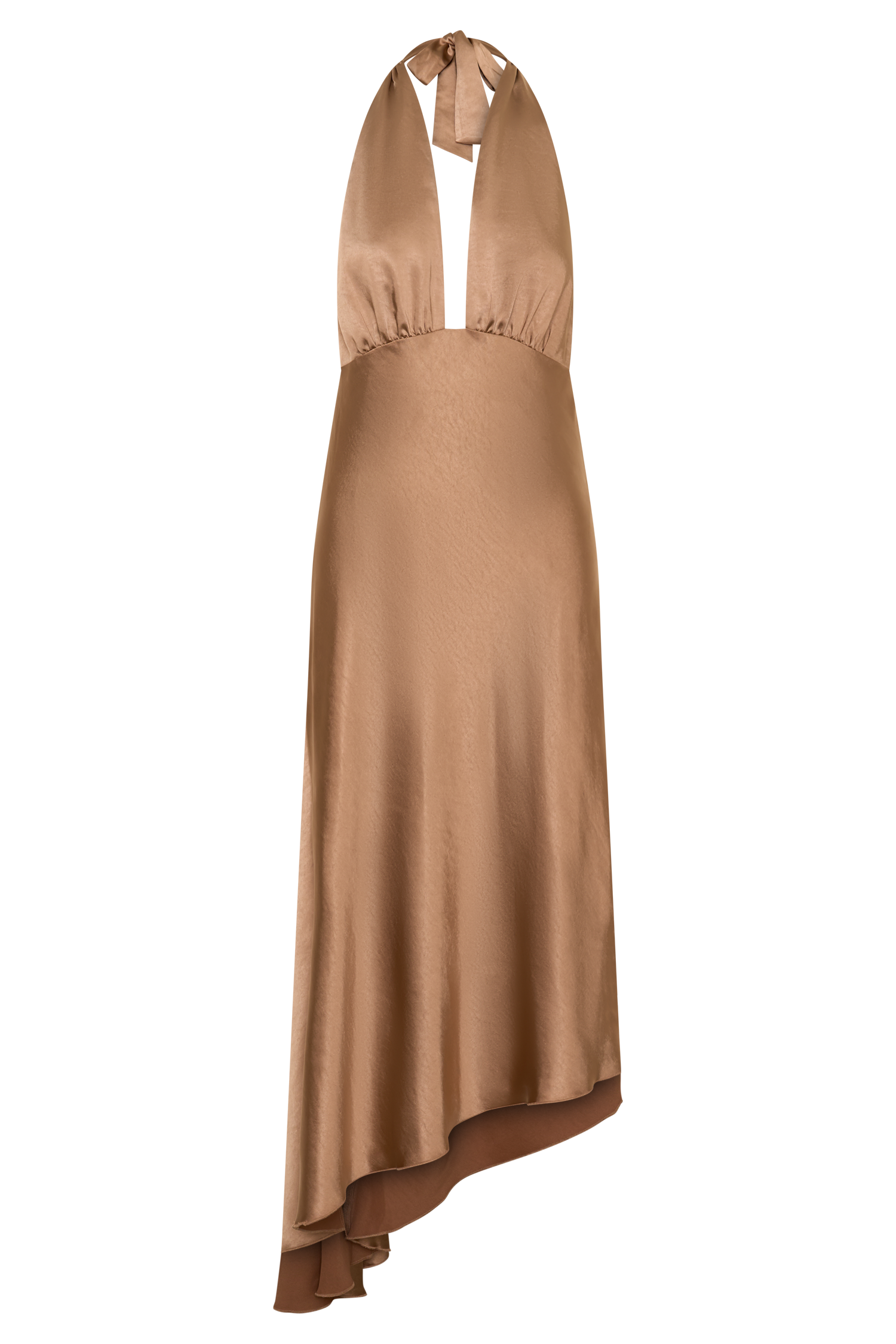 Adelie Asymmetric Hem Halter Midi Dress - Cognac